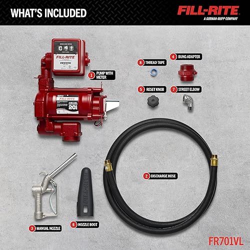 Miniatura 4 de Fill-Rite Bomba de transferencia de combustible FR701VL 115V 75 LPM con paquete de medidor mecánico estándar, litros | Para gasolina, diésel,