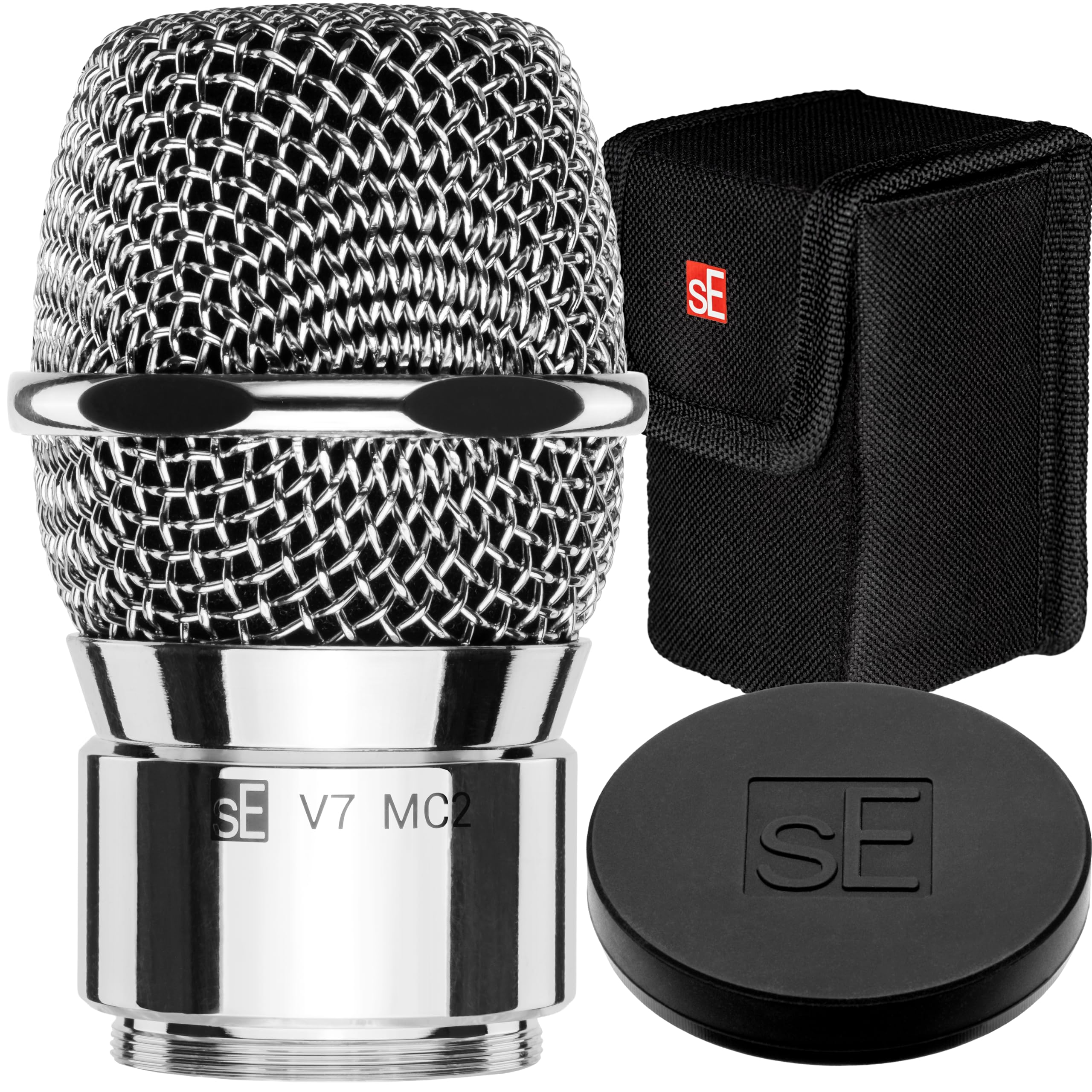 SE ELECTRONICS V7 MC2 Wireless Microphone Capsule - Compatible with Sennheiser Wireless Transmitters - Professional Dynamic Microphone for Singing, Speech &amp; Music Studio Recording (Chrome MP03 Pouch)