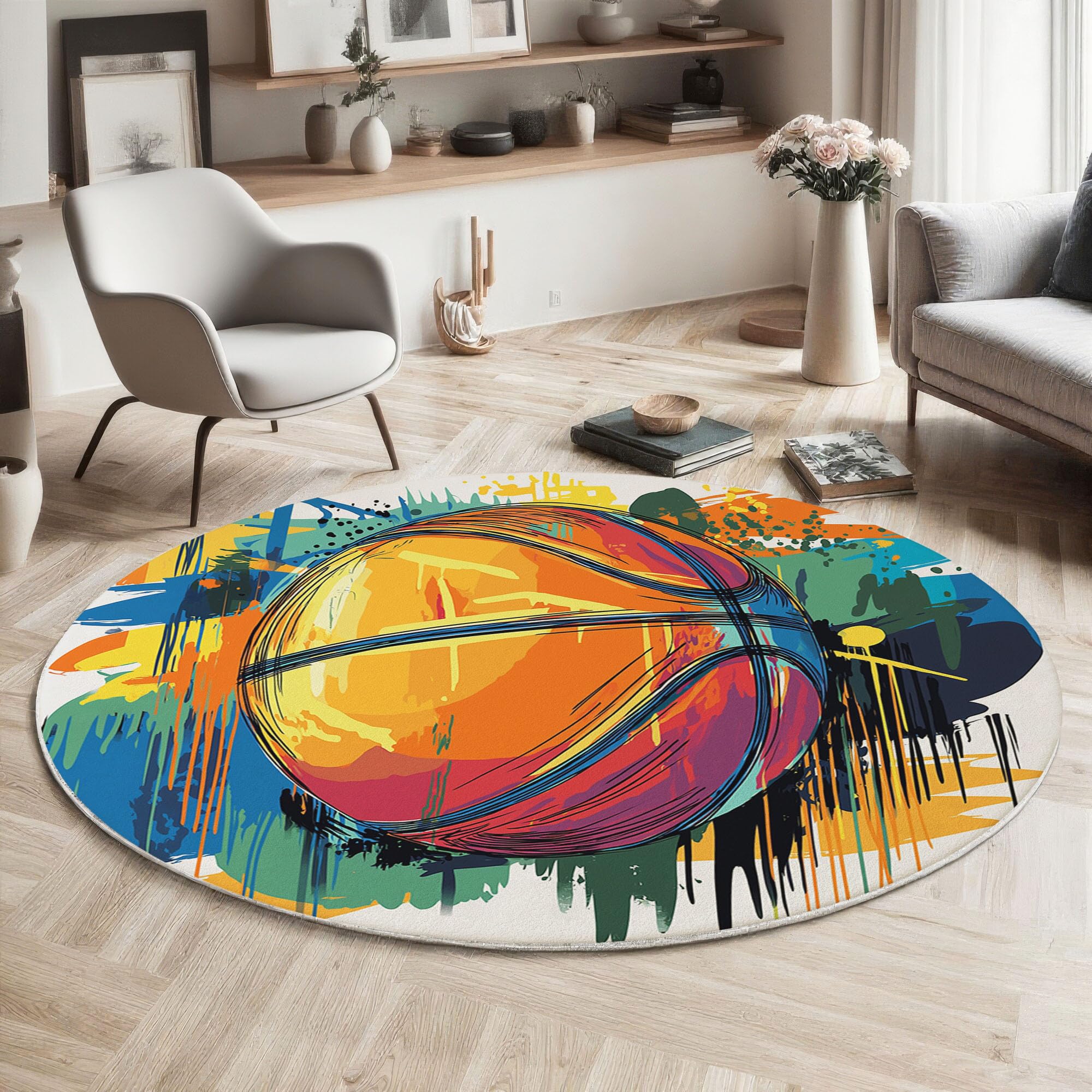 Tapis rond basket-ball 3D anti-glisse de 100cm pour protéger le sol de la chambre d'enfant