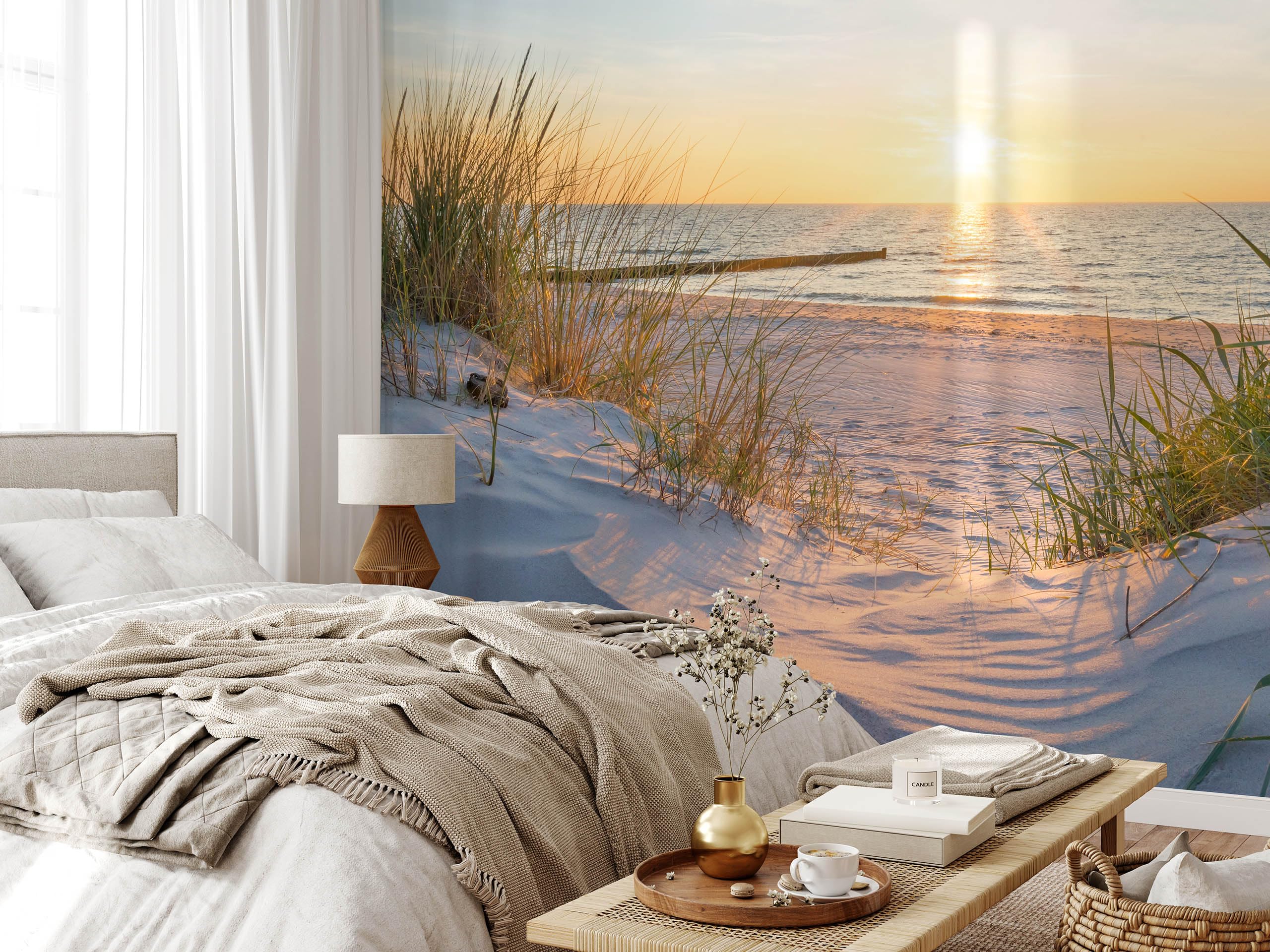 Muralo Fototapeta plaża, morze, wydmy, słońce, niebo, woda, krajobraz, natura, efekt 3D, nowoczesna tapeta ścienna, dekoracja ścienna do salonu, sypialni, jadalni, szer. 312 cm x wys. 219 cm