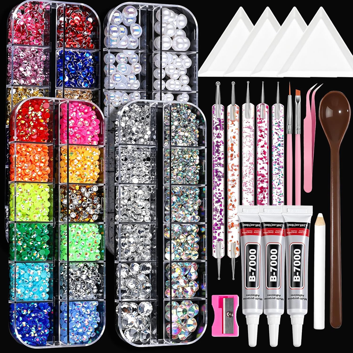 Teenitor 6500Pcs Rhinestones Gems Rhinestones for Crafts with 3Pcs B7000 Jewelry Glue and Rhinestone Diamond Art Tools for Nail Art Crafts DIY Graduation Cap Decorations