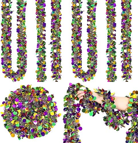 AnyDesign Guirnalda de oropel de Mardi Gras 4 unidades color morado verde dorado brillante guirnalda colgante decorativa de colores mixtos para