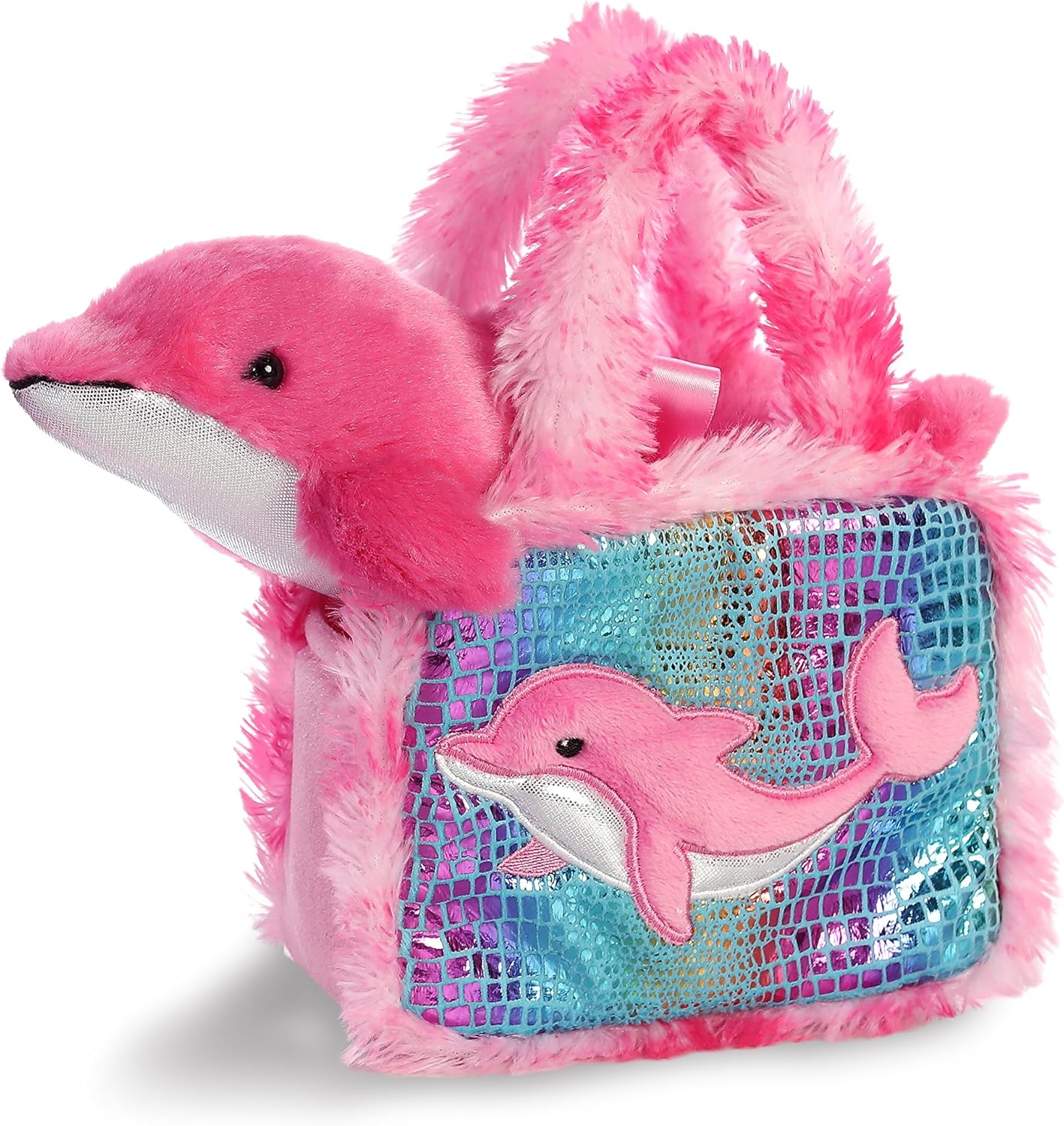 Aurora® Fashionable Fancy Pals™ Dolphin Stuffed Animal - Plush with Stylish Purse for Dress Up Fun - Perfect for Kids 3+ Years, Costumes, and Birthdays - Multicolor 7 Inches