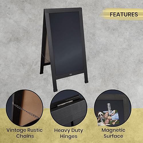 Vista 124 de Pizarra rústica vintage de madera gris con marco en A, pizarra para acera, tamaño grande, 40 x 20 pulgadas, tablero de sándwich resistente, tablero