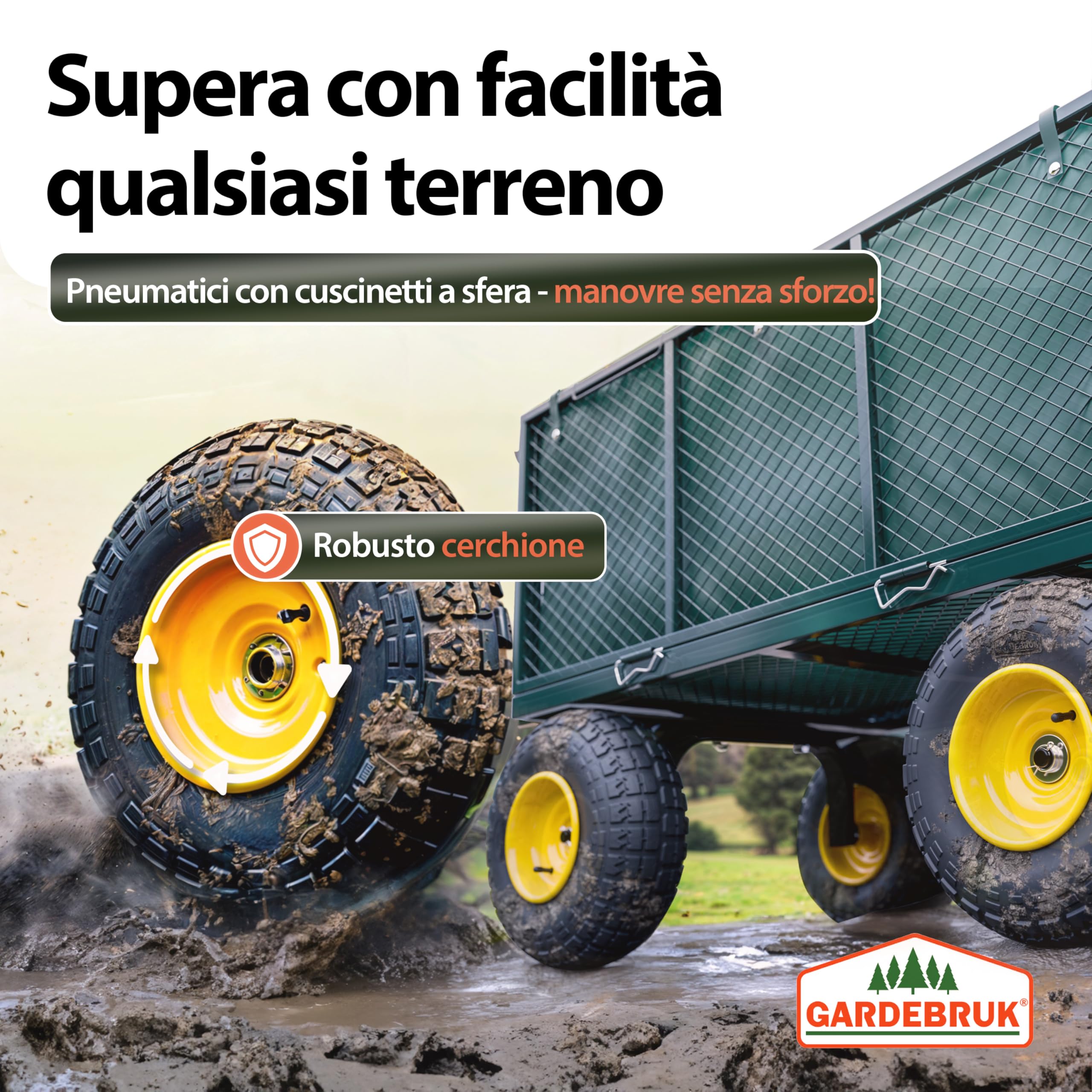 GARDEBRUK® Carrello Portatutto con Ruote 550 kg Rimorchio Carretto Grande da Giardino con Borsone in Tela Rimovibile