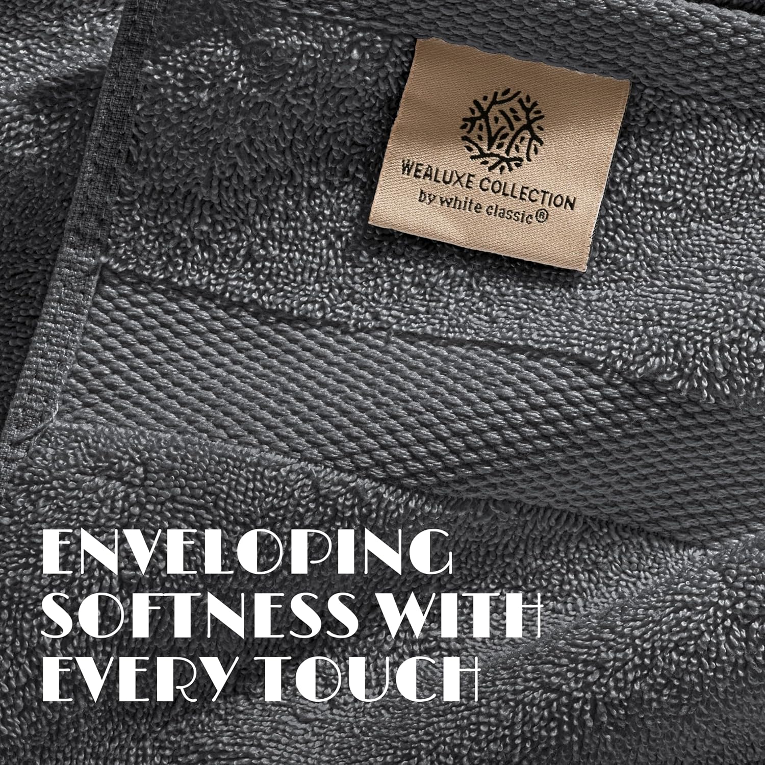 White Classic Dark Gray Washcloths Set for Body and Face Towel, Cotton Wash Cloths Bulk 12 Pack, Spa Fingertip Wash Clothes 12x12 Inch, Soft Absorbent Gym Towels - Image 3