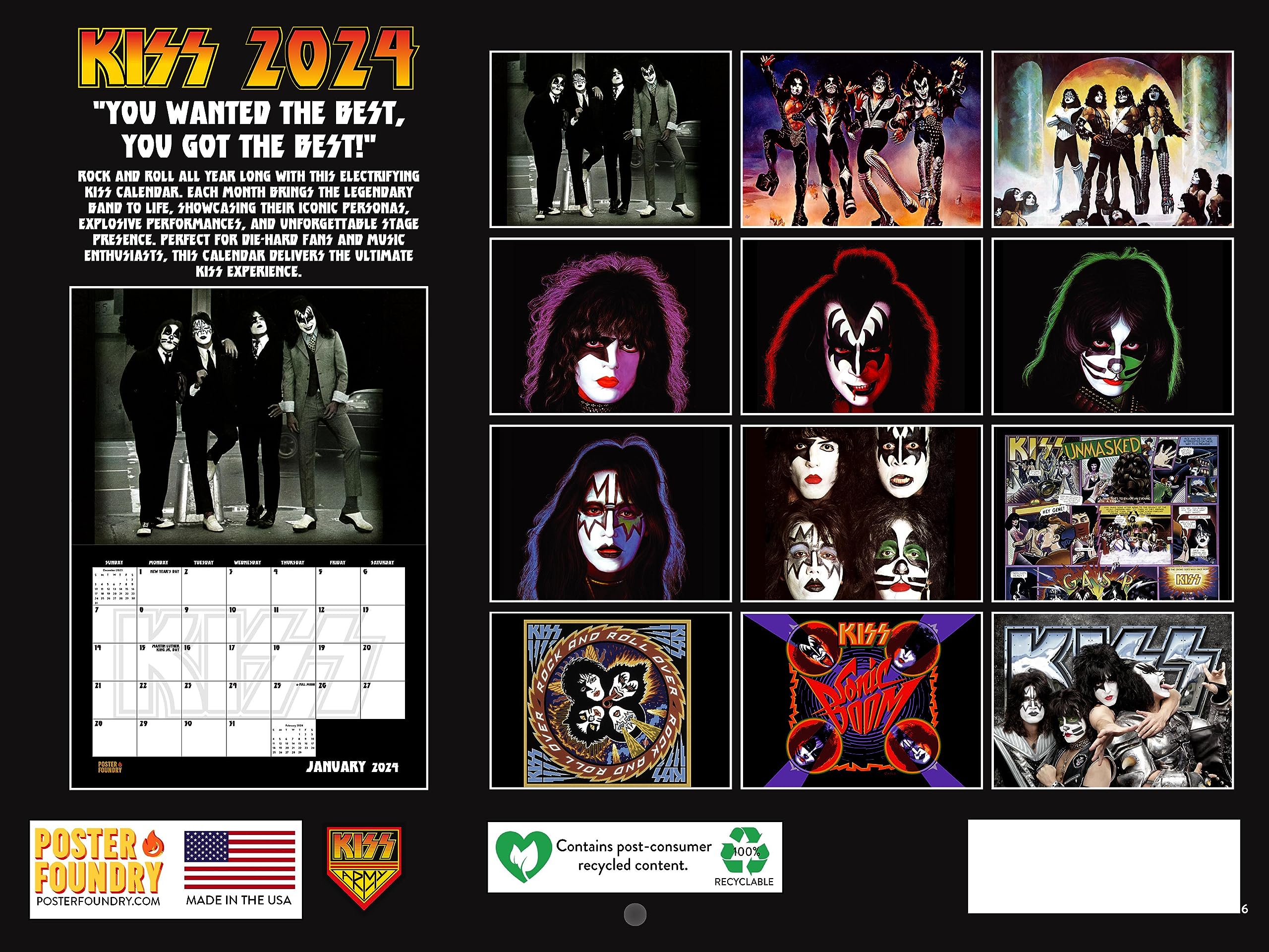 Amazon.com: Kiss Calendar 2024 Wall Calander Monthly Music Band Merch 12  Month : Office Products
