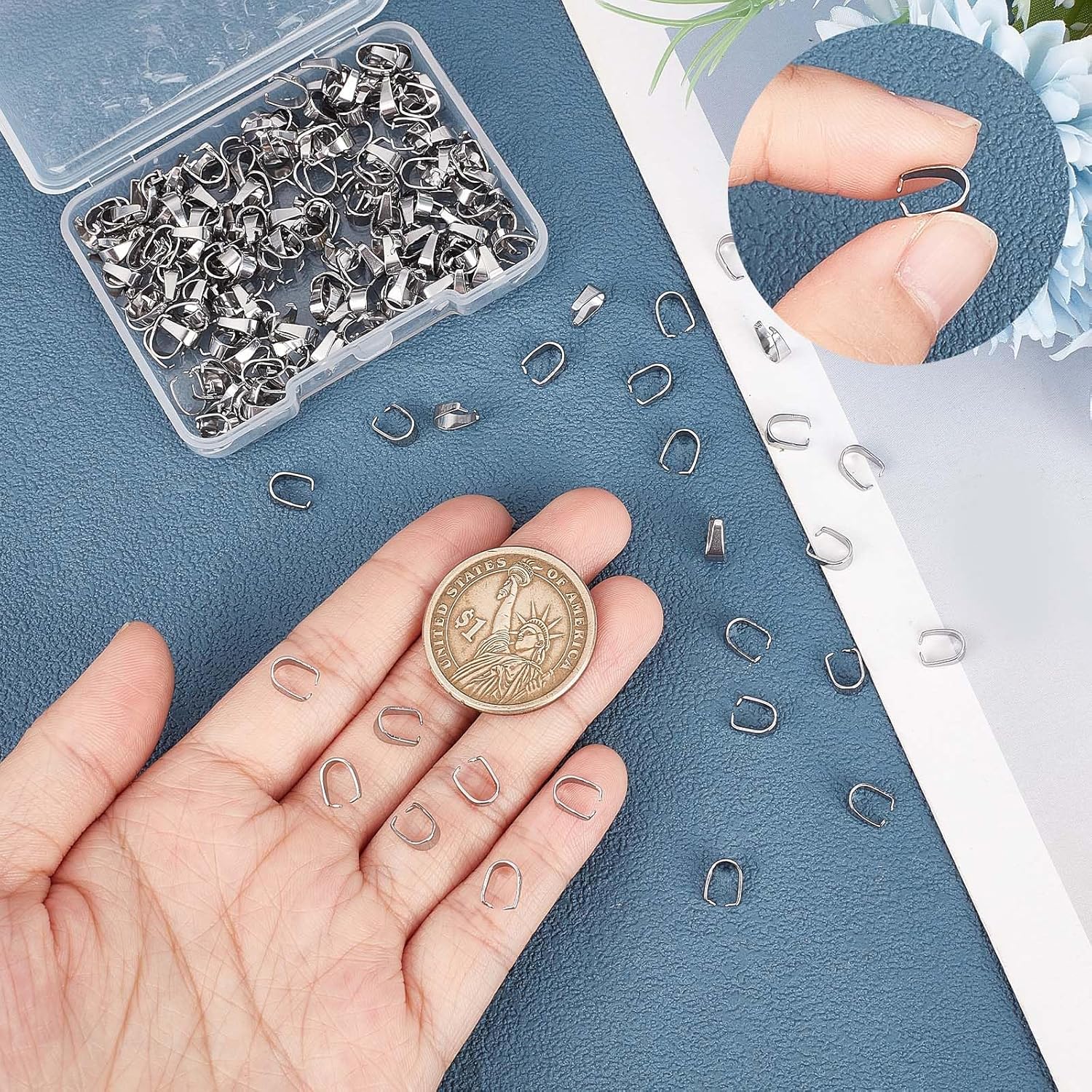 CREATCABIN 240Pcs Stainless Steel Snap on Bails Hook Pendant Clasps Claw Pinch Clips Bail Bulk Charms Connectors for Neckalce Choker Jewelry Findings DIY Craft Making Accessories Silver 7 x 6.5 mm - Image 4