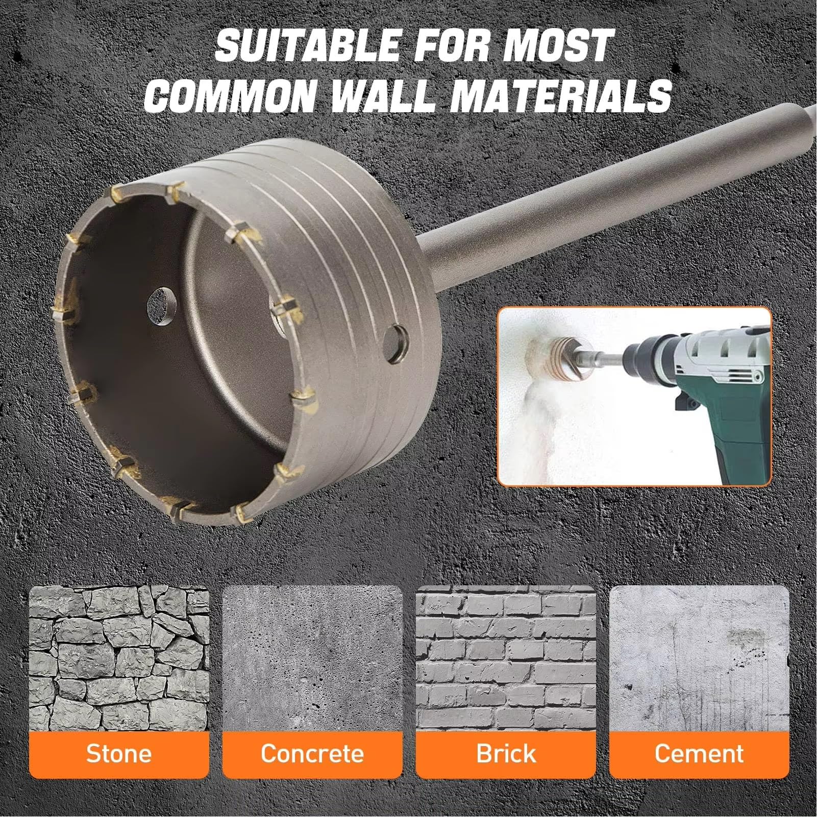 Set di Seghe a Tazza per Calcestruzzo, 9 Pezzi Set di Punte per Trapano Apri Fori per Cemento, 30/40/65/80/100 mm Carotatrici da trapano in Acciaio Per Forare Muro + Adattatore SDS Plus e SDS Max