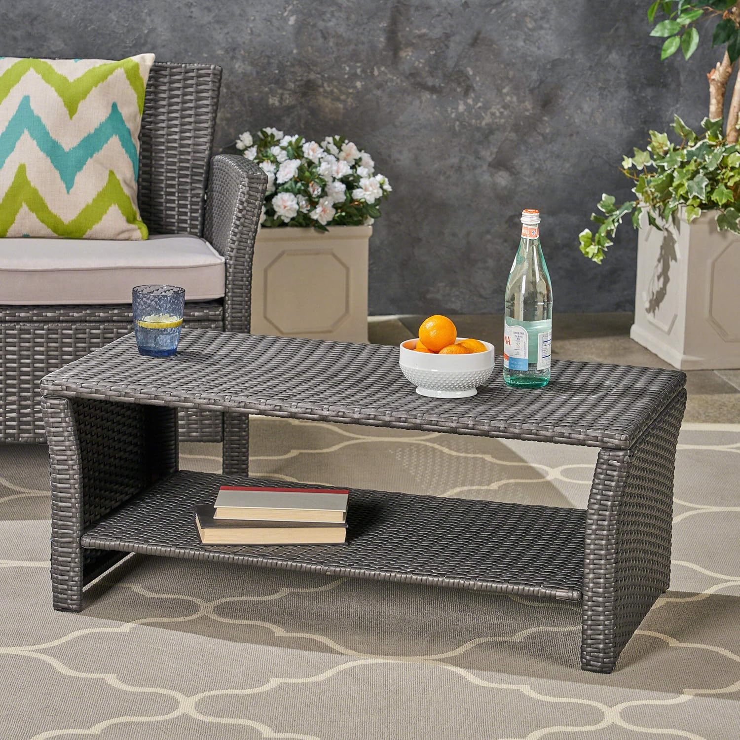 Christopher Knight Home Justin Outdoor Wicker Coffee Table, Gray, Black