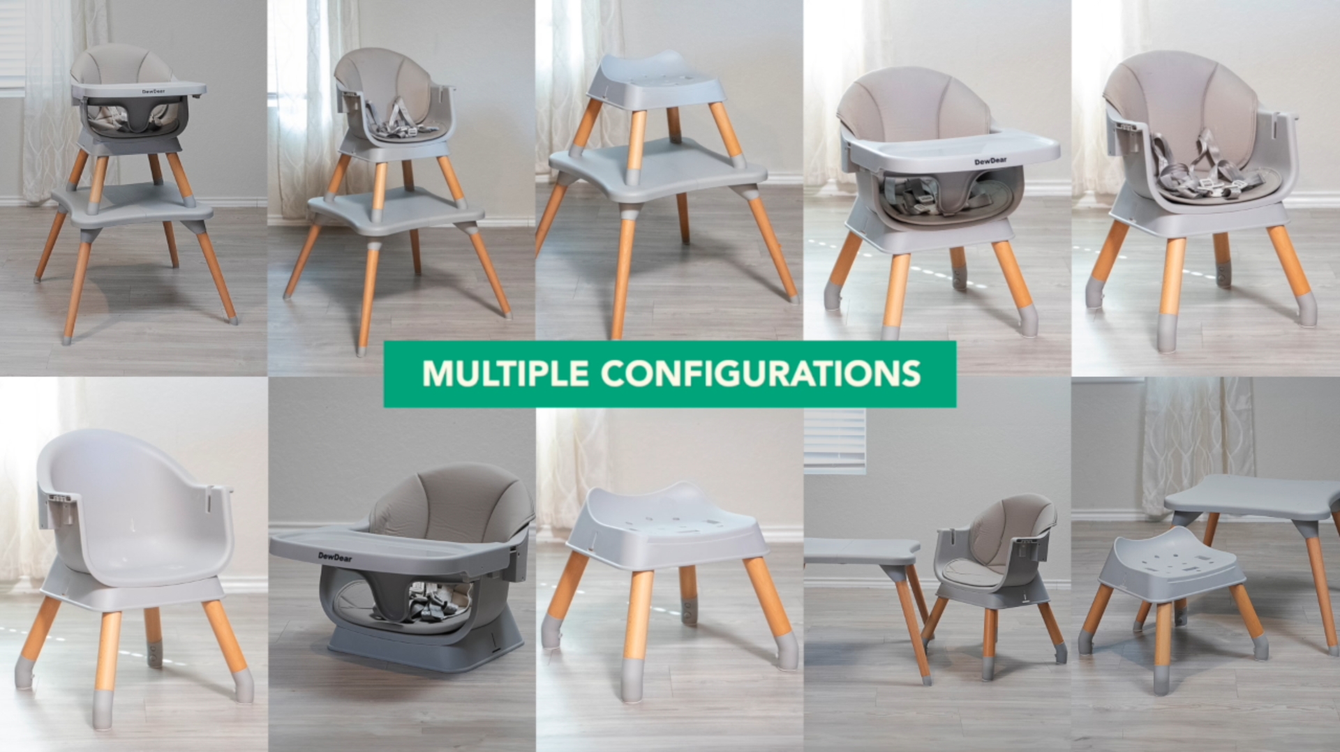 DewDear 10-in-1 Baby High Chair Convertible Wooden Toddler Seat