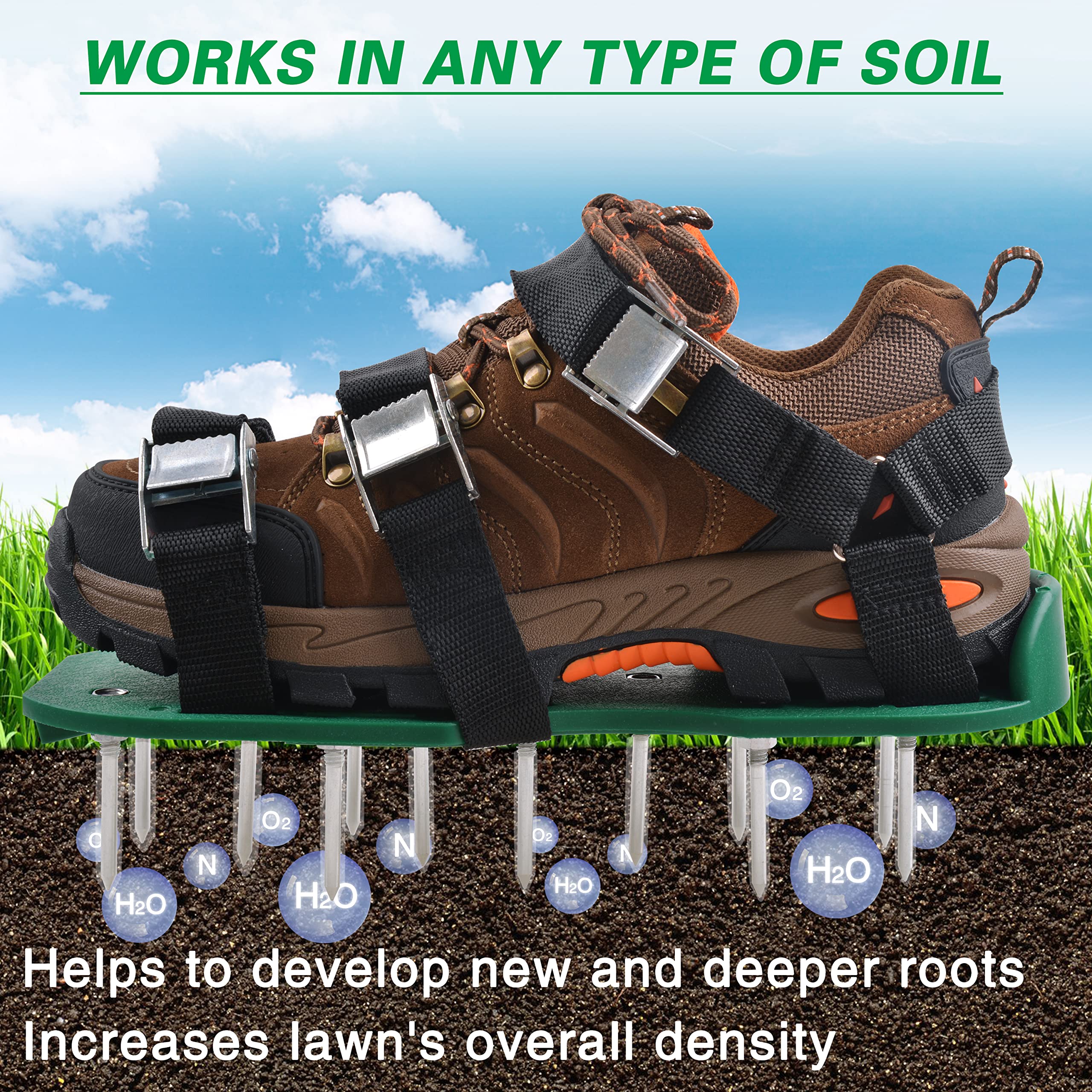 Chaussures aérateurs de pelouse, aérateur d'herbe de jardin, clous en acier robuste, chaussures aérateurs de cour pour aérer efficacement le sol de la pelouse