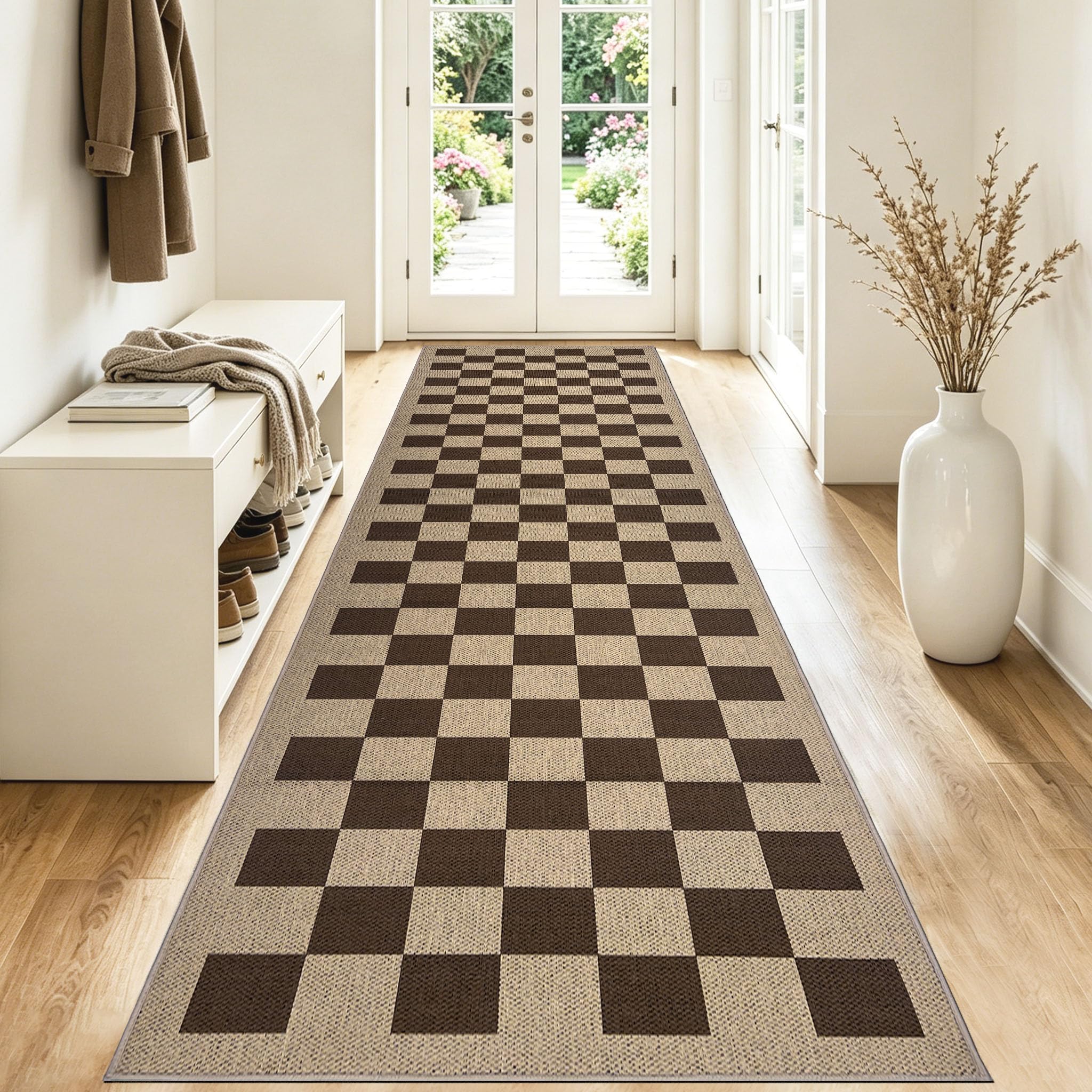 Tapis carré en jute lavable 80x300 cm résistant pour intérieur et extérieur
