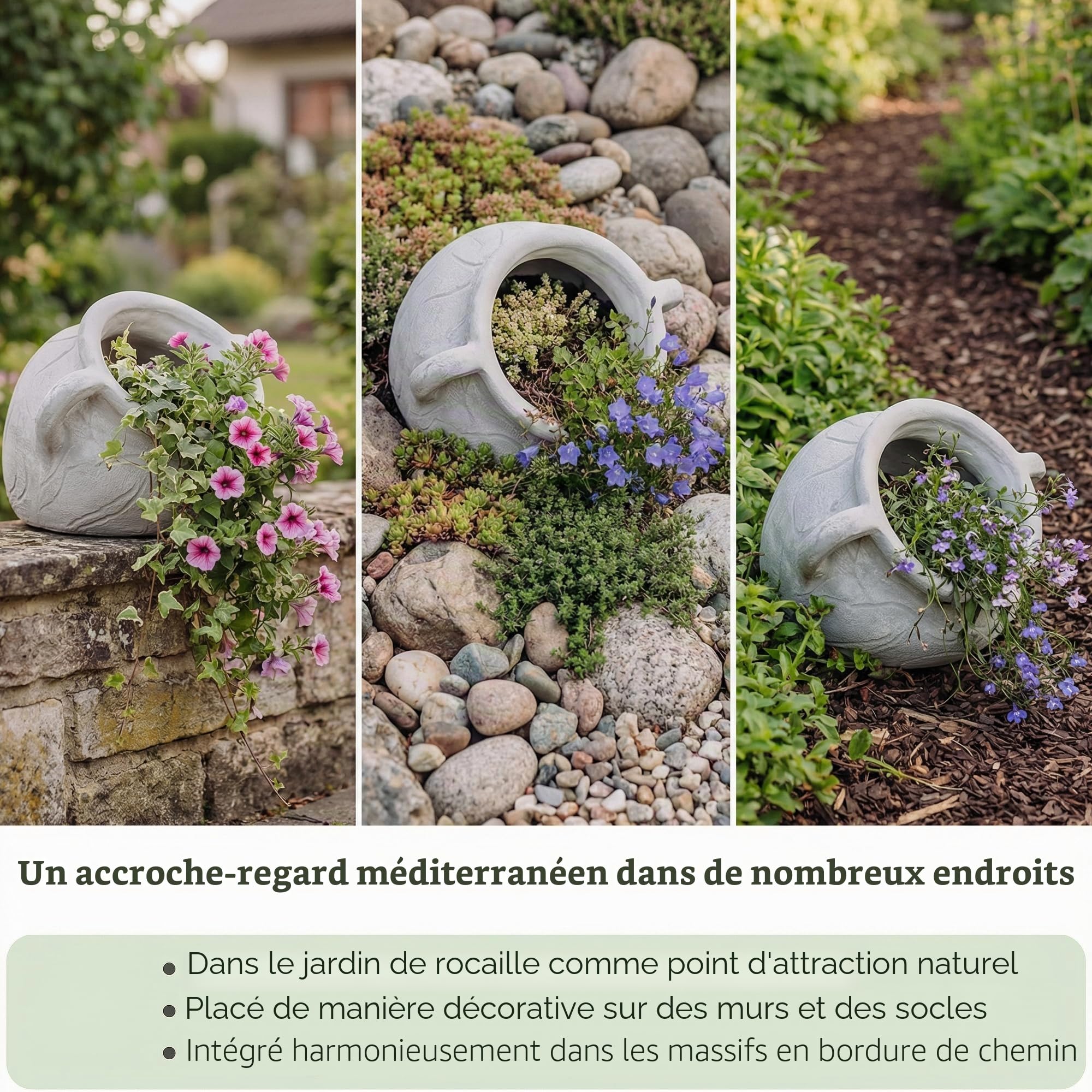 gartendekoparadies.de Pot de Fleurs Massif amphore Pot de Fleurs Rond, Hauteur 20 cm, Largeur 33 cm, Ø Ouverture 17 cm, 3 litres, Couleur Gris, Poids 11 kg, en Pierre moulée, résistant au Gel