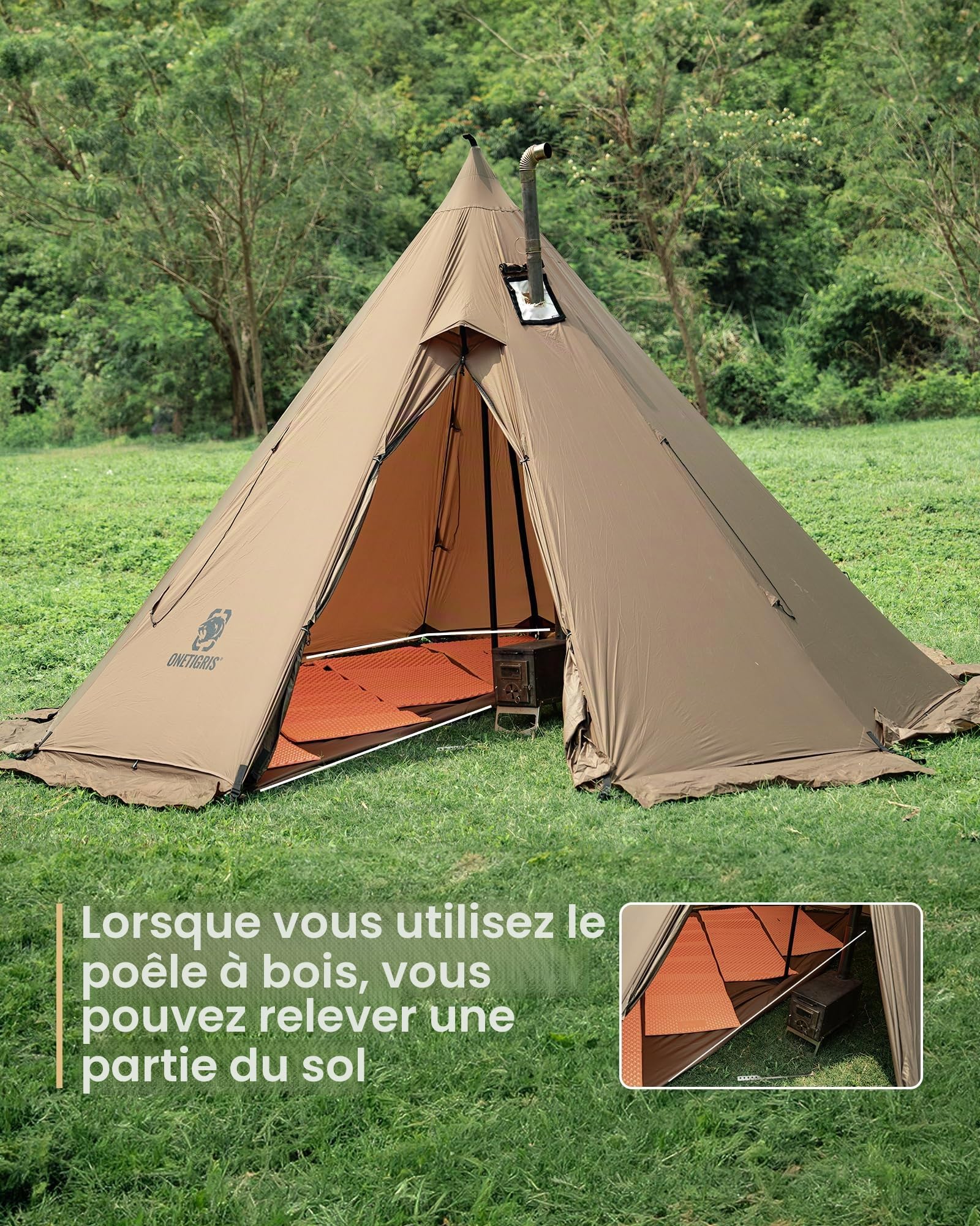OneTigris Rock Fortress - Bâche de sol de camping pour 6 personnes - Multi-usage - Imperméable - 5 000 mm - Avec sac de rangement - Pour camping, randonnée et pique-nique - Diamètre : 360 cm