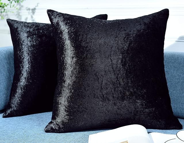 ZIMEL HOMES-Pack of 2 Crushed Velvet Cushion Covers 43 cm, 50 cm, 55 cm and 60 cm Super Soft Square throw Pillow Cushion Covers for Sofa Bed room-Pillow Case in 5 colors (Black, 43 cm x 43 cm)