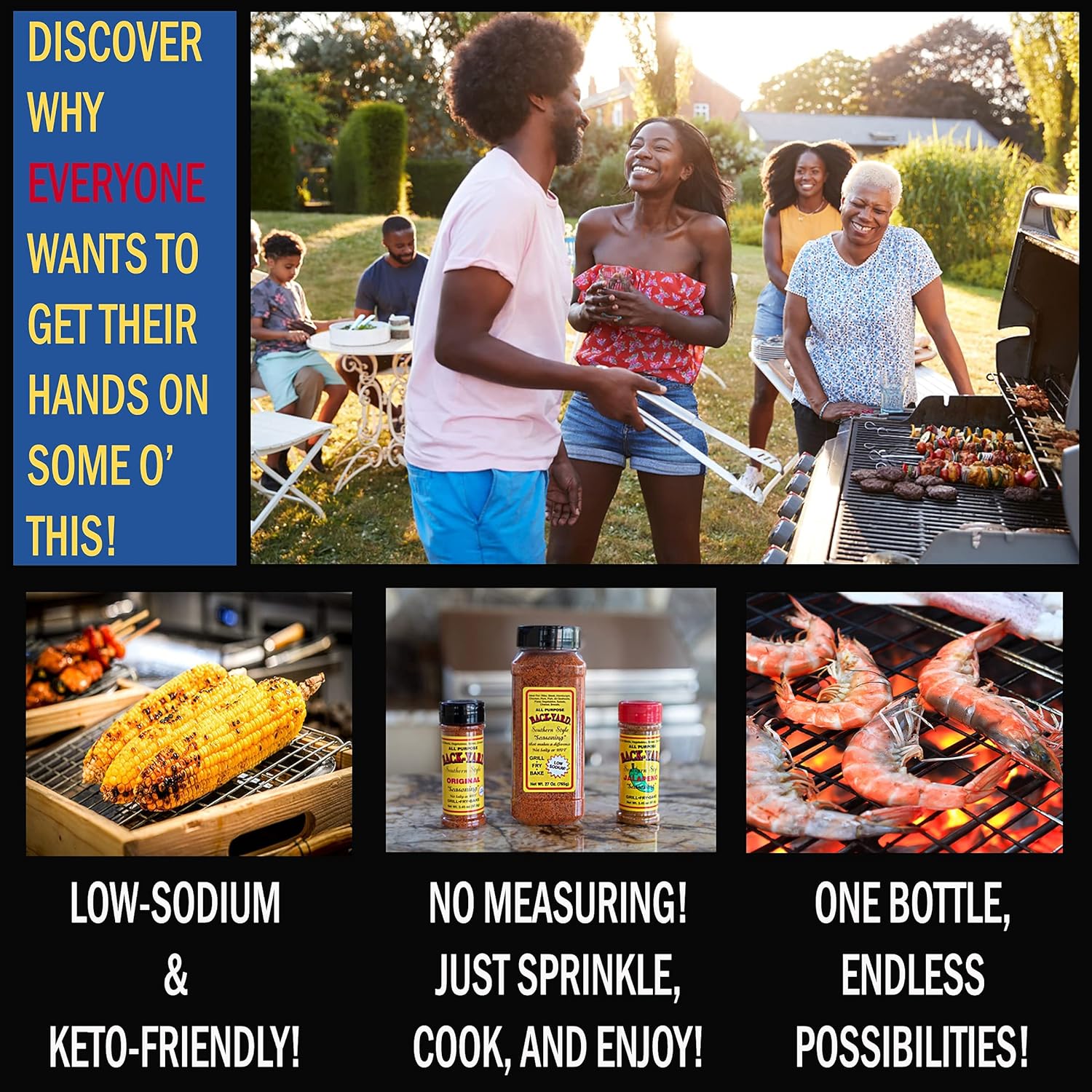 #1 All Purpose Seasoning | BACK-YARD Southern Style Original 27 oz | Value Size - RESTAURANT PACK | Sprinkle on Steak Seasoning, Poultry Seasoning, Fish Seasoning, Vegetable Seasoning | Low Sodium (27 oz, 3)