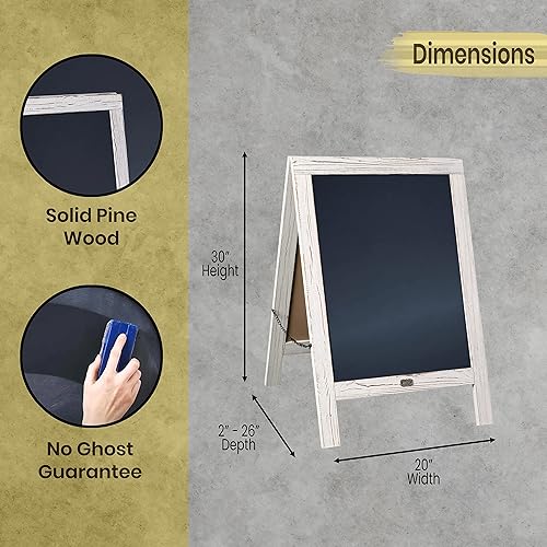 Vista 68 de Pizarra rústica vintage de madera gris con marco en A, pizarra para acera, tamaño grande, 40 x 20 pulgadas, tablero de sándwich resistente, tablero