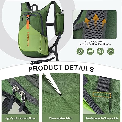 Miniatura 112 de FIORETTO Mochila de senderismo de 15L para mujeres y hombres, mochila mini plegable, ligera, pequeña mochila de día para camping, viaje, al aire
