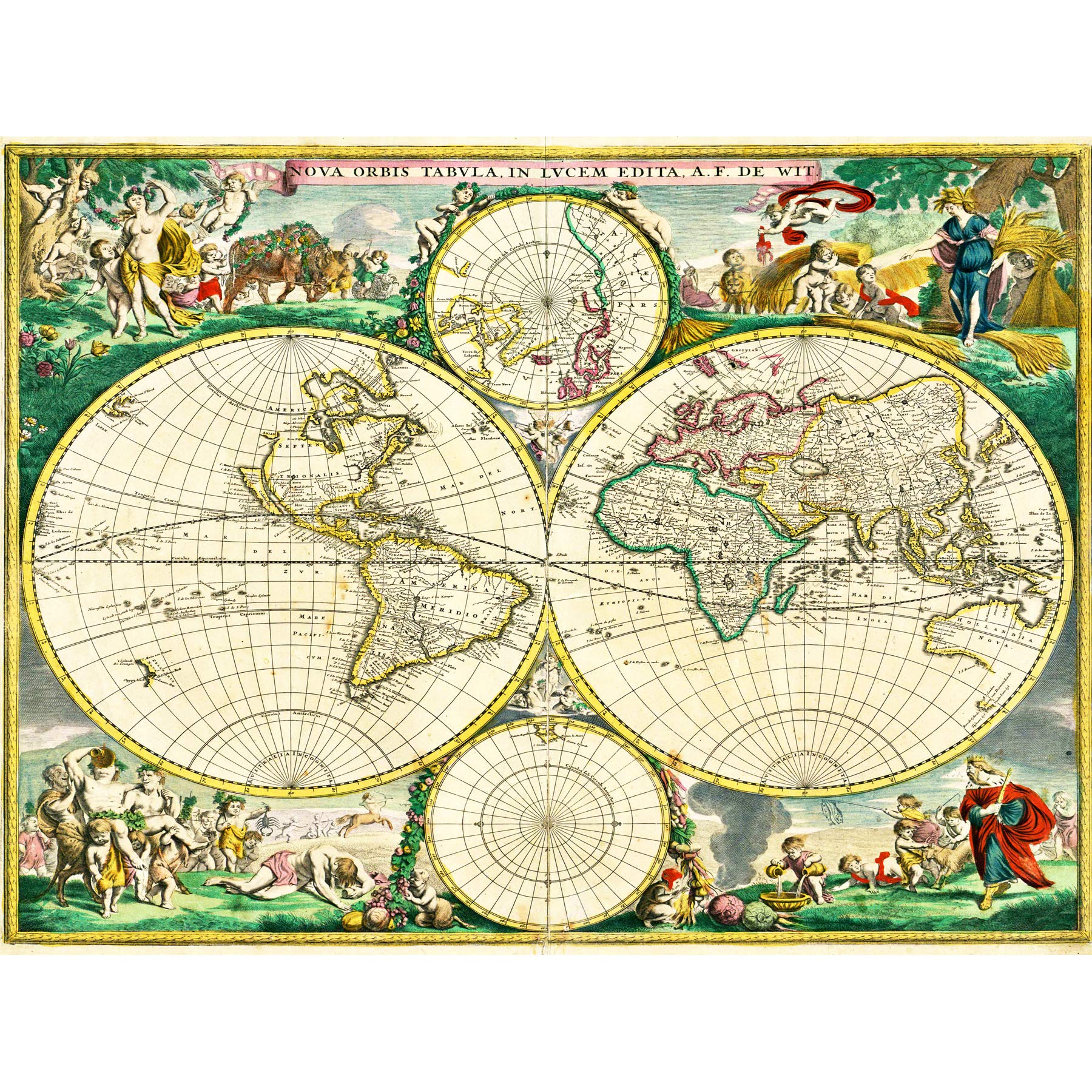 Wee Blue Coo Map Antique World Globe Hemisphere Illustrated Art Canvas Print