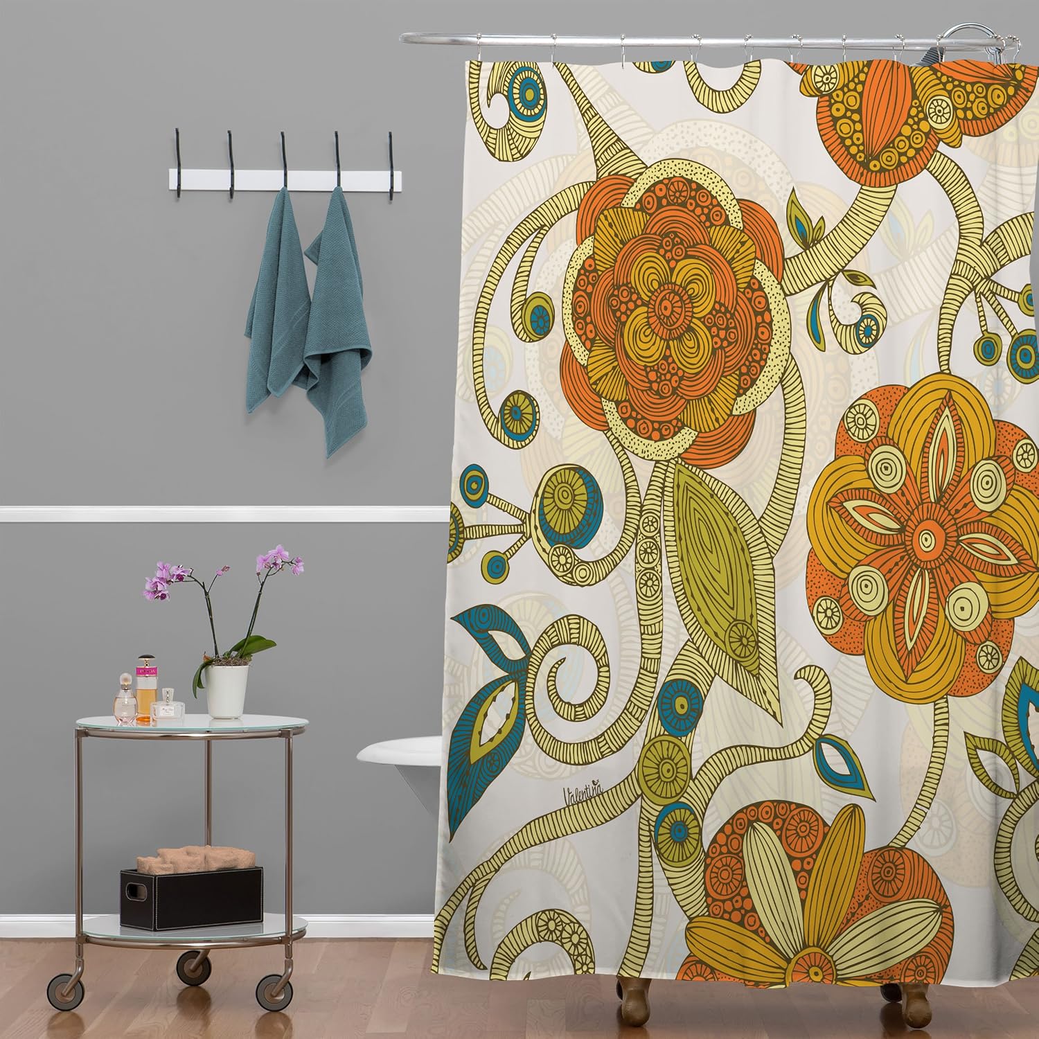Deny Designs Valentina Ramos Orange Flowers Shower Curtain, 69 x 72