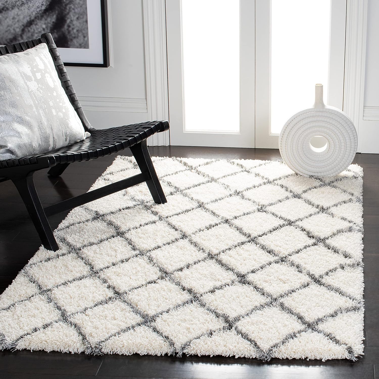 SAFAVIEH Moroccan Shag Collection Area Rug - 8'6" x 12', Ivory & Green, Trellis Design, Non-Shedding & Easy Care, 2-inch Thick Ideal for High Traffic Areas in Living Room, Bedroom (MSG343D)