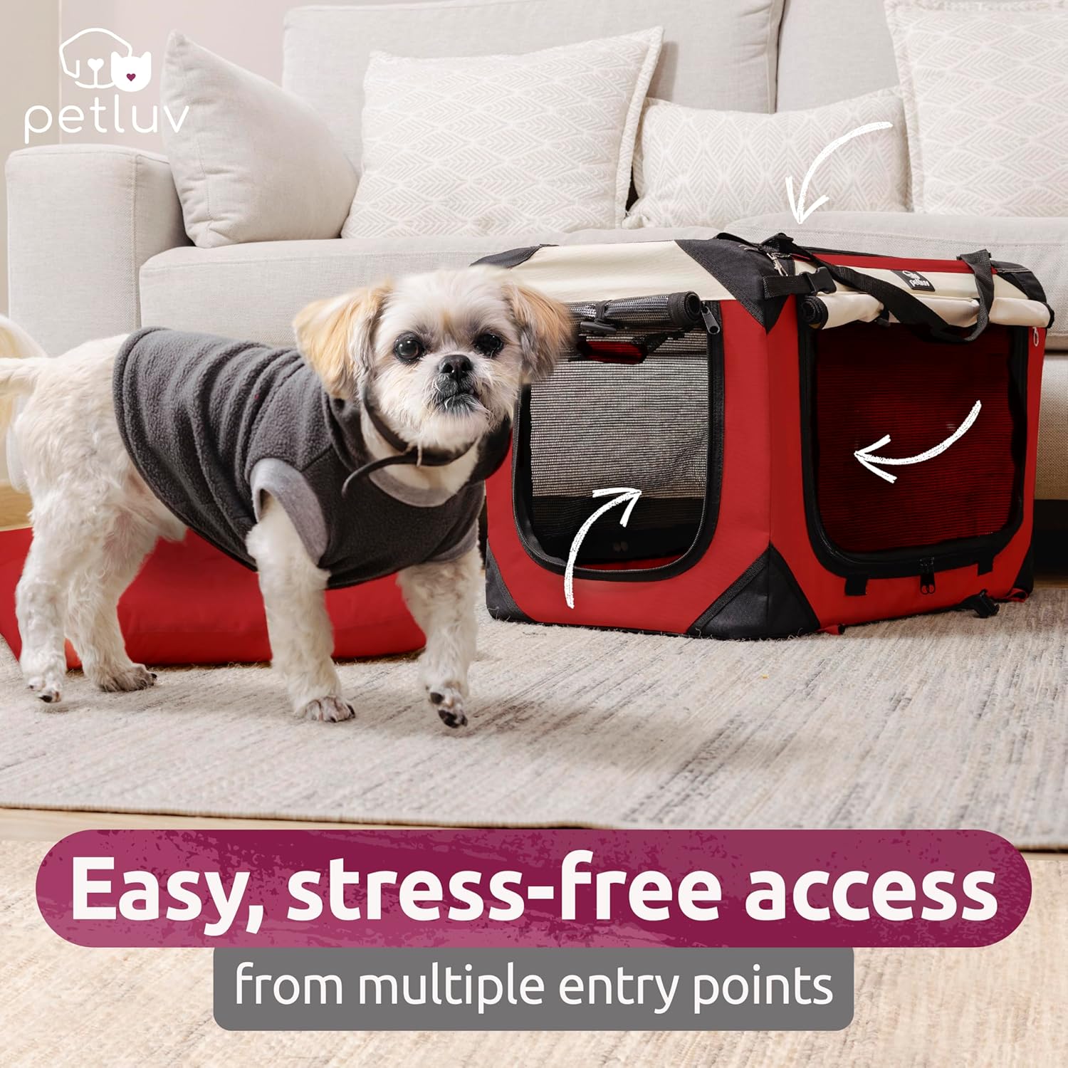 Medium Red Soft-Sided Pet Carrier with Mesh Windows
