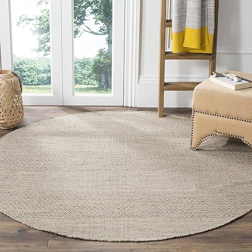 Safavieh Montauk Collection MTK330M Handmade Tassel Cotton Area Rug, 4' x 4' Round, Ivory / Steel Grey