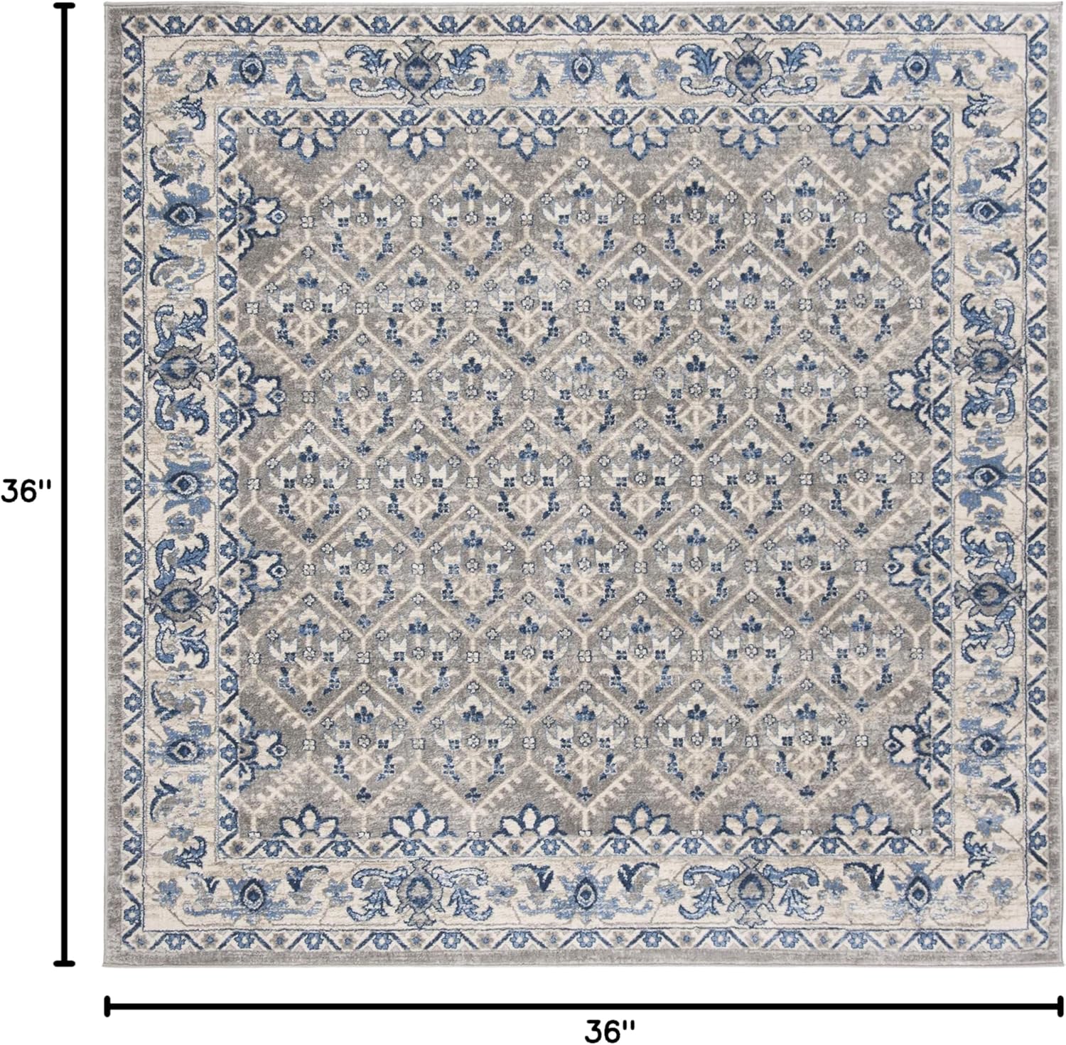 SAFAVIEH Brentwood Collection Area Rug - 3' Square, Light Grey & Blue, Oriental Distressed Design, Non-Shedding & Easy Care, Ideal for High Traffic Areas in Living Room, Bedroom (BNT869G)