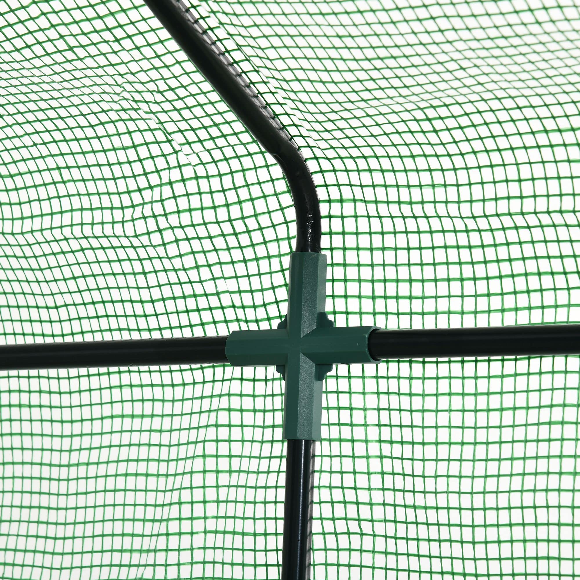 Outsunny Invernadero de Jardín Tipo Caseta 143x138x190 cm Verde | Invernadero de Exterior, 2 Niveles, 4 Estantes, Puerta Enrollable, Marco de Acero y Cubierta de Pe 140g/㎡