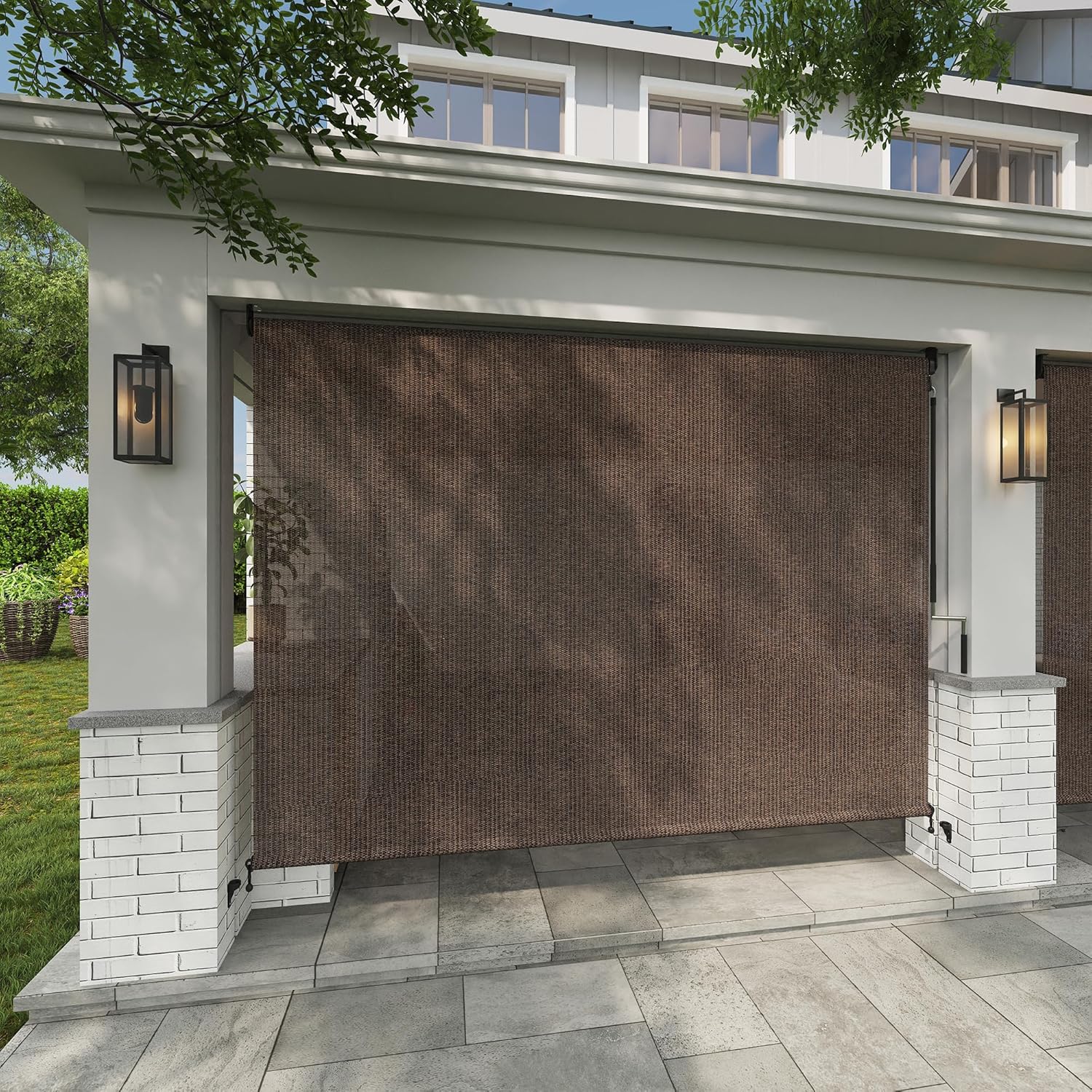 VICLLAX Cordless Outdoor Roller Shade for Patio 9 ftx8 ft, Outdoor Blind Patio Shade Roller Up for Porch Gazebo with Spliced Design, Mocha