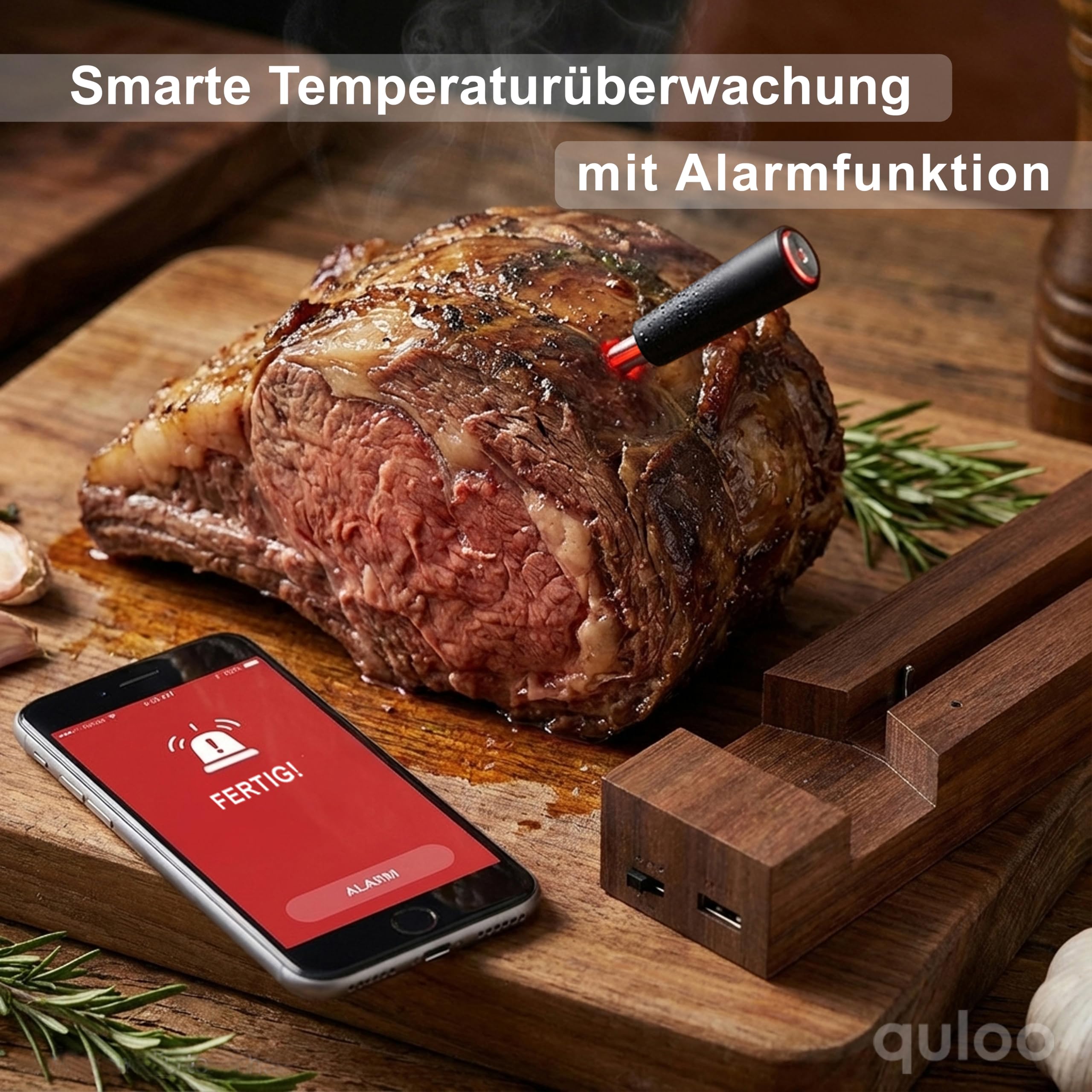Fleischthermometer Kabellos Grillthermometer Bluetooth mit App für Backofen Bratenthermometer Funk