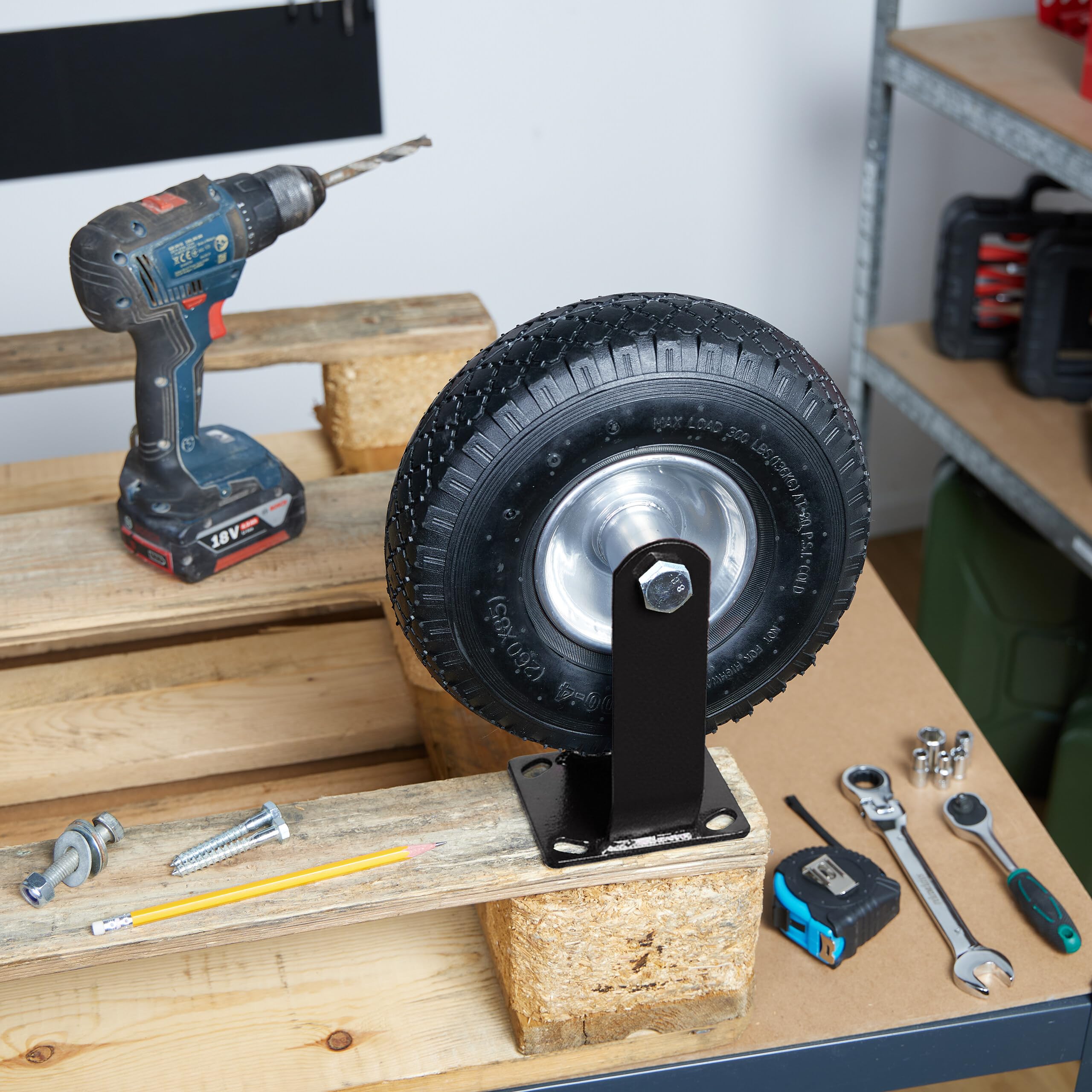 Relaxdays Set 2 Ruote fisse + 2 girevoli, pneumatiche 3.00-4, Portata 120 kg, Nero/Argento, Rotelle