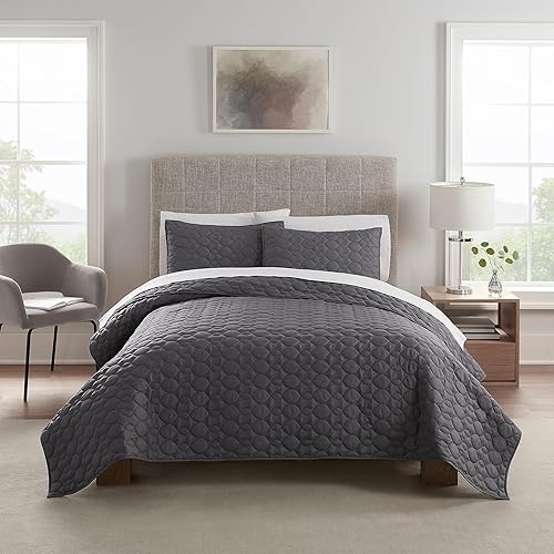 Serta Simply Comfort - Juego de edredón de 2 piezas con funda de almohada para todas las estaciones, tamaño individualindividual XL, color gris