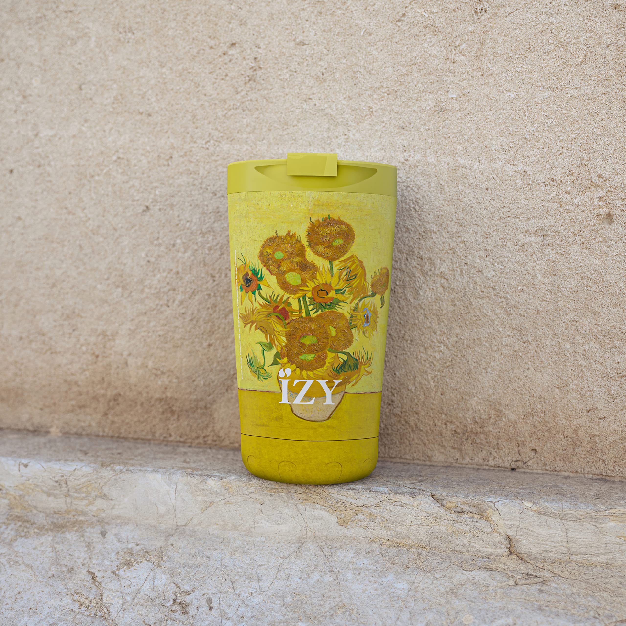 IZY taza termo - Taza de café 350ml - Taza de café para llevar - Termo - Sin BPA - Taza de viaje de acero inoxidable - A prueba de fugas (Girasoles)