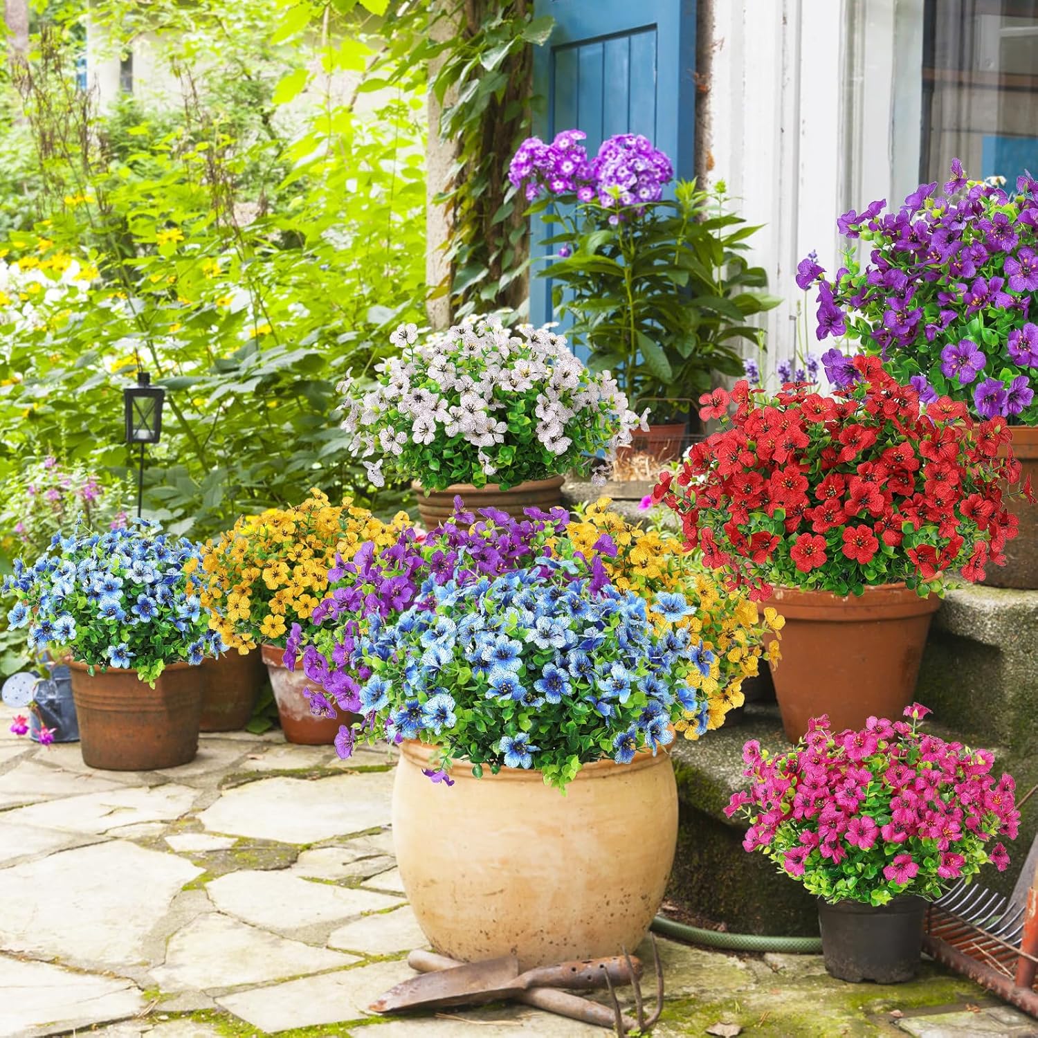 SOMYTING Artificial Flowers for Outdoor, 8 Bundles Faux Flower Daisy with Eucalyptus Leaves Fake Plants Silk Artificial Flowers Bulk for Outdoor Planter Garden Porch Home Decoration (Magenta, 8PCS) - Image 9