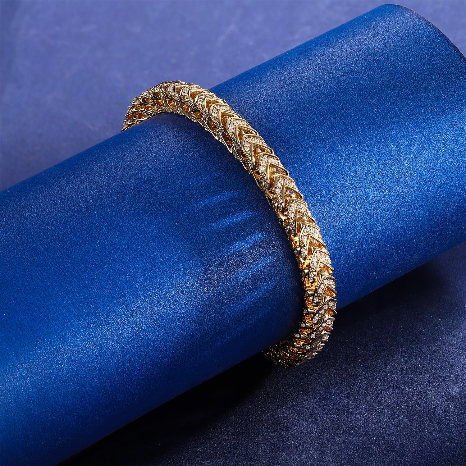 Gemsme 6mm Cuban Bracelet, Hip Hop Heavy 18k Yellow Gold d Plated Full Iced Out Miami Cuban Link Chain Bracelet 6MM