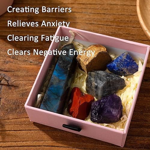 Miniatura 9 de Runyangshi Varita de cristal curativo de torre de apatita azul natural de 3 pulgadas con 5 piedras crudas de cristal en bruto para Reiki Chakra