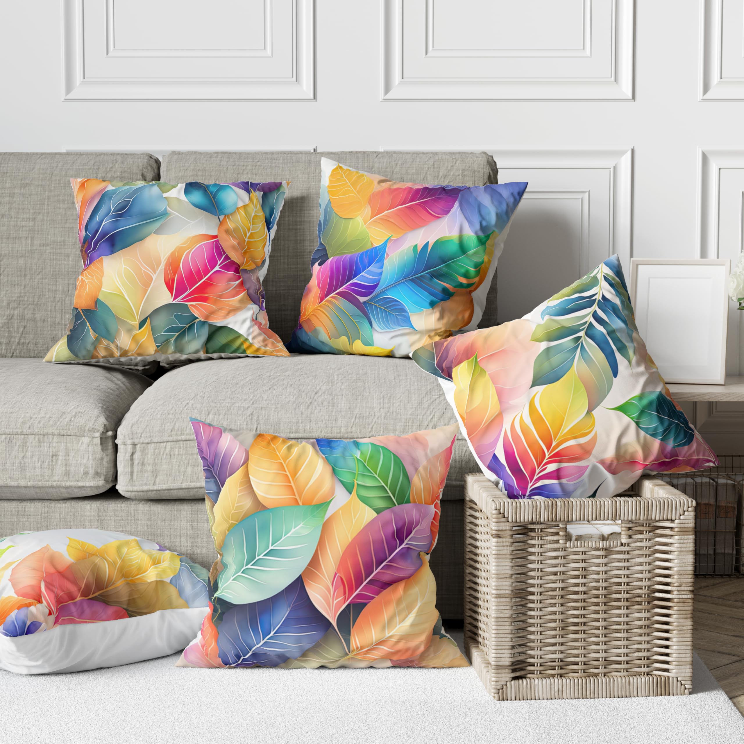 Flower Printed Cushion Cover Home Decorative Covers for Sofa Soft Solid Square Throw Pillow Satin Cushion Covers Set of 5 16 inch x 16 inch Theme 42
