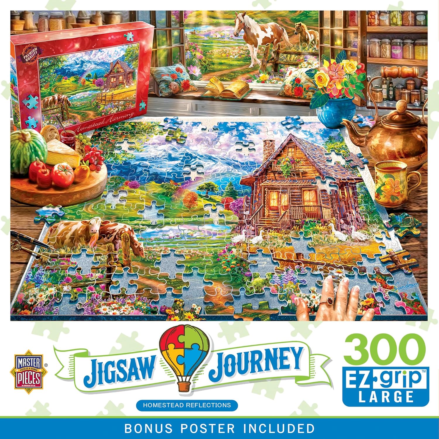 MasterPieces 300 Piece EZ Grip Jigsaw Puzzle - Homestead Reflections - Large Pieces for Adults & Family, 18" x 24"