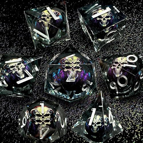 Miniatura 2 de HAOMEJA Juego de dados de resina de monstruo de calavera D&D, esqueleto DND, 7 dados de bordes afilados con bolsa de ojo de dragón para regalo de
