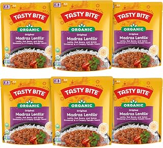 Tasty Bite Organic Madras Lentils 10oz Pack of 6 - Vegan Ready-to-Eat Microwavable Indian Entree