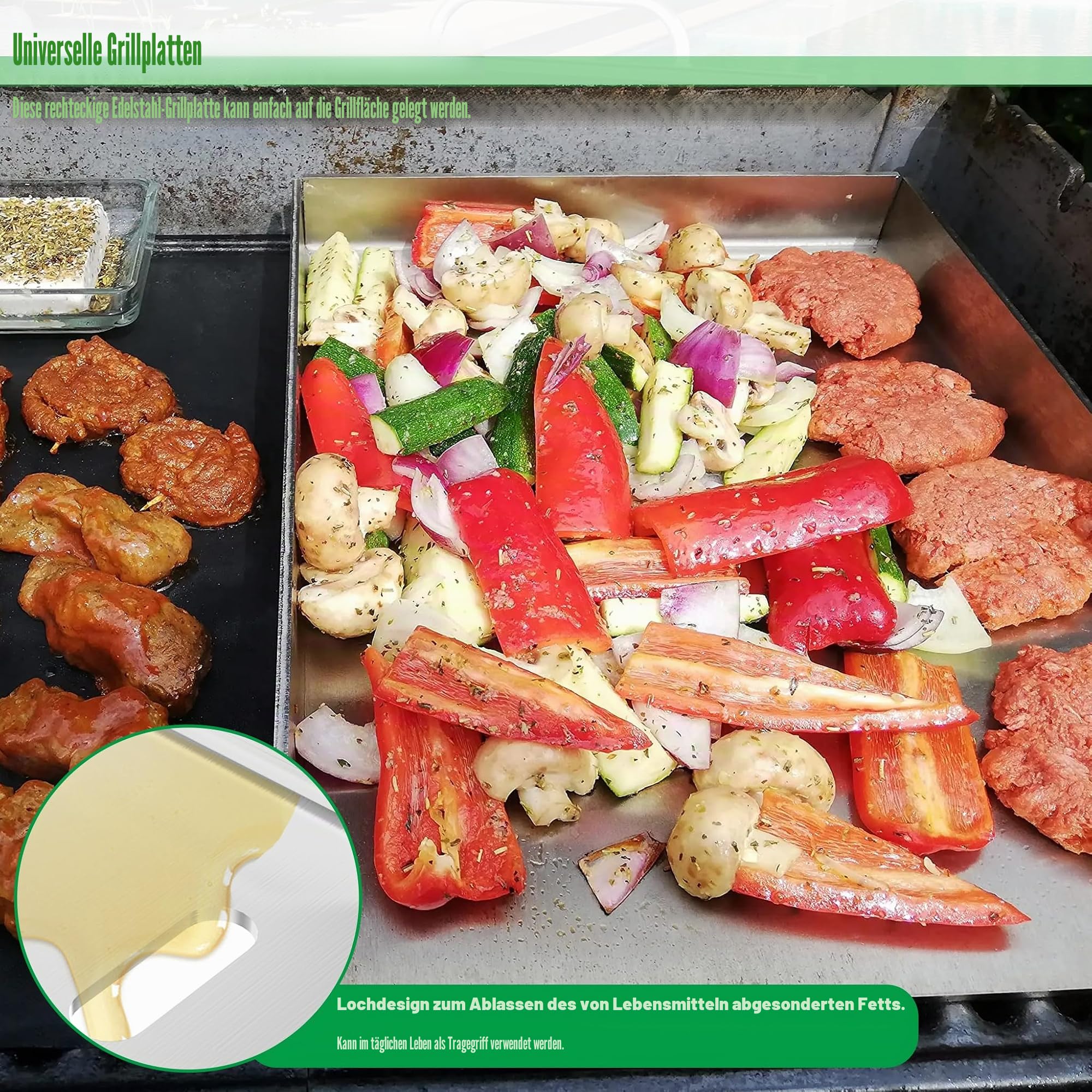 Edelstahl Grillplatten 40x30x4cm Plancha Grillplatte Set mit Grillspachtel, BBQ Feuerplatte aus 4mm Dicke Massive Blech Universal Grillblech, Grillplancha für Gasgrill Kohlegrill Induktiongrill