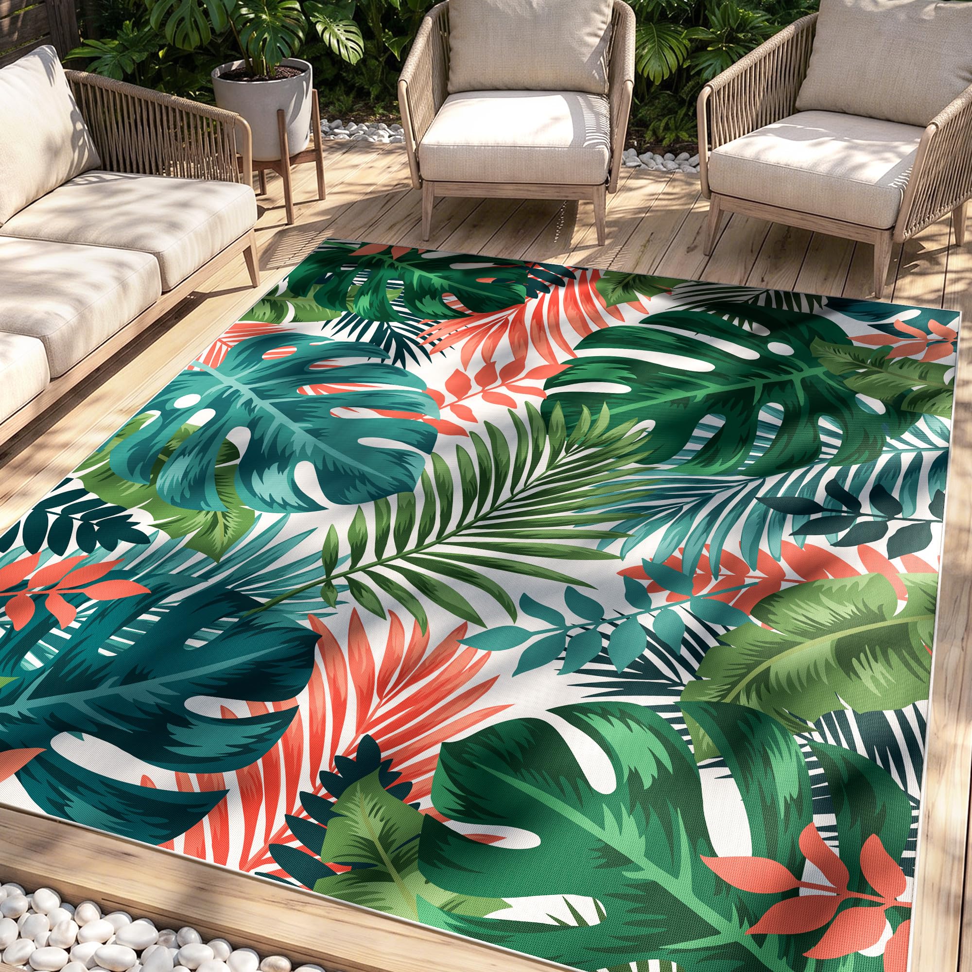 Photo 1 of Arenarug 5x8 Monstera Tropical Outdoor Rug