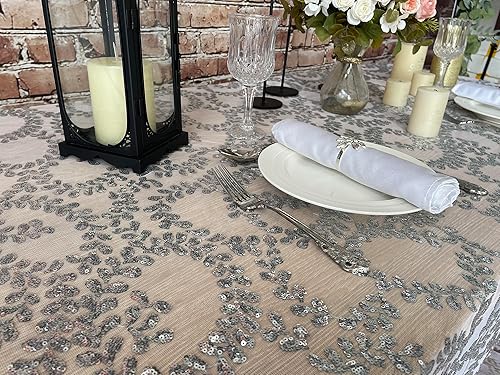 Miniatura 35 de Mantel de lentejuelas doradas para fiestas, mantel de malla bordado, superposición de mesa con purpurina para bodas, baby shower, banquetes de Flor