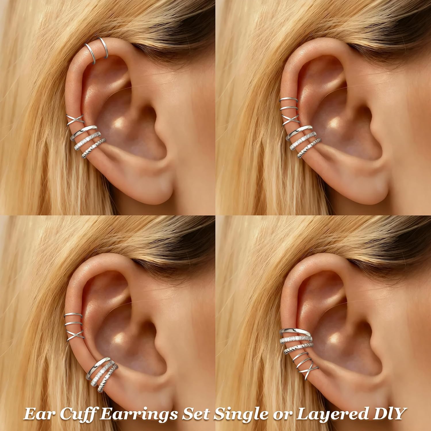 Ear Cuffs Non-Piercing for Women Dainty 14K Gold Plated Clip On Cartilage Earrings Hypoallergenic Huggie Hoop Cuffs Fake Earings for Non Pierced Ears