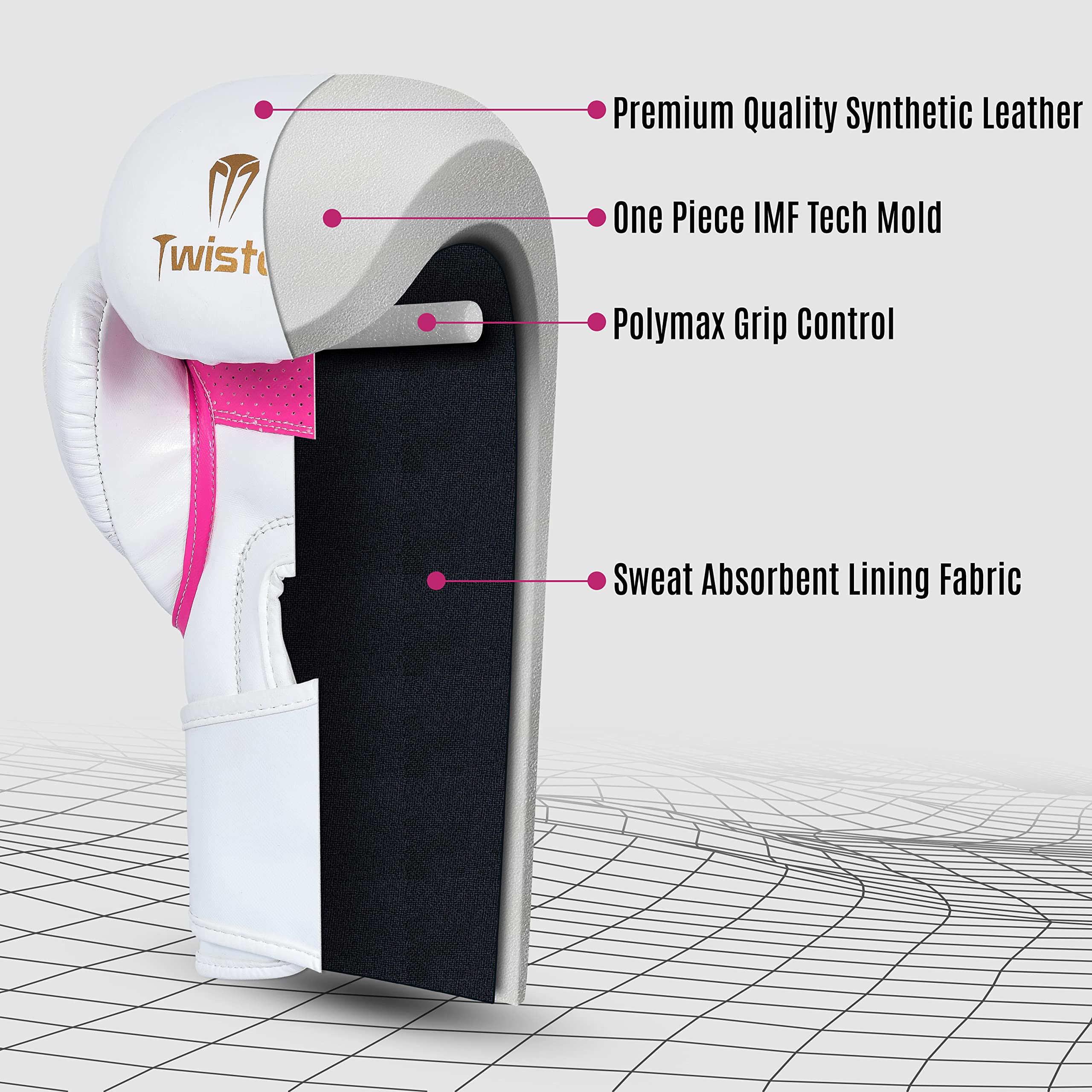 Twisto Boxing Gloves Sparring X7 (16 oz, White/Pink) - Image 4