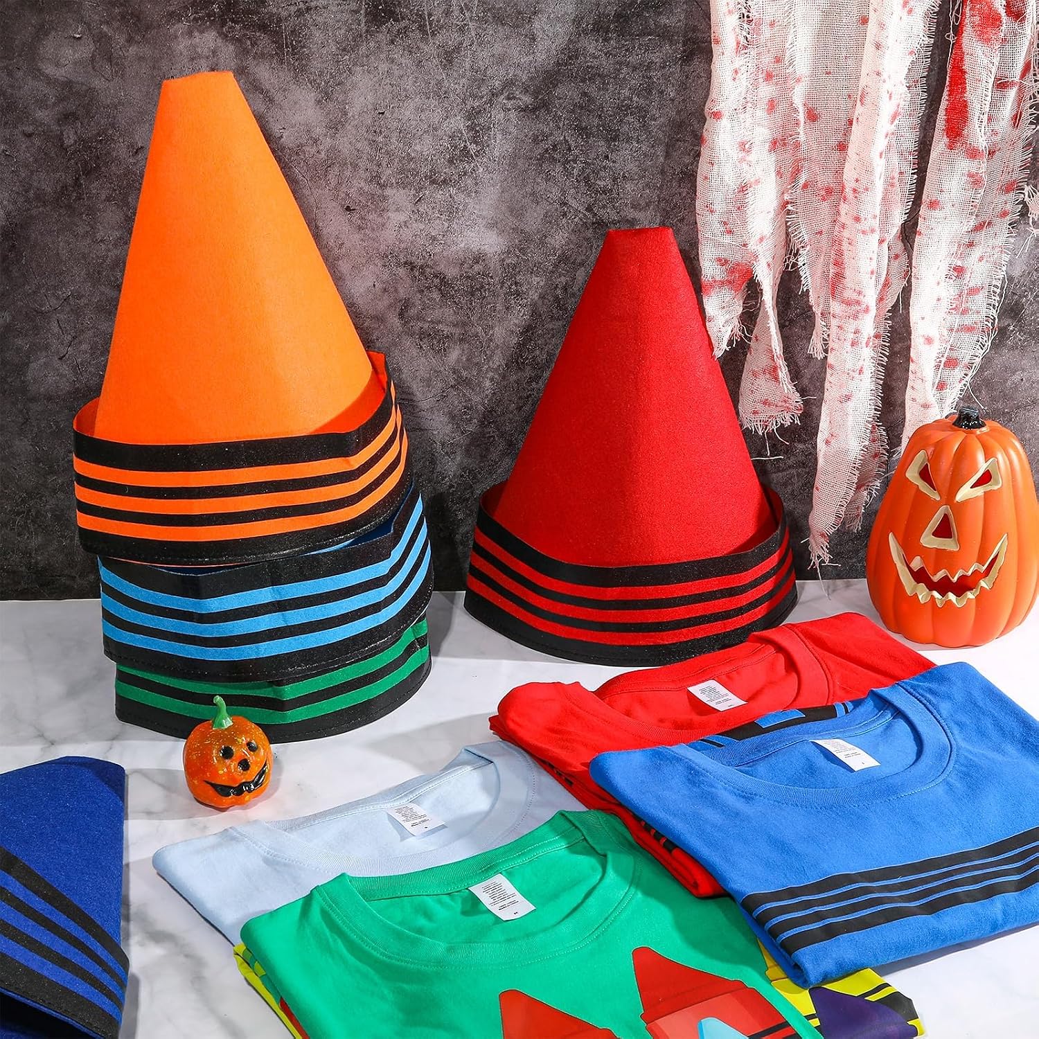 2 Pcs Crayon Shirt Funny Gnome Cone Hats Set for Adults Women Men Crayon Halloween Costume Unisex T-Shirt