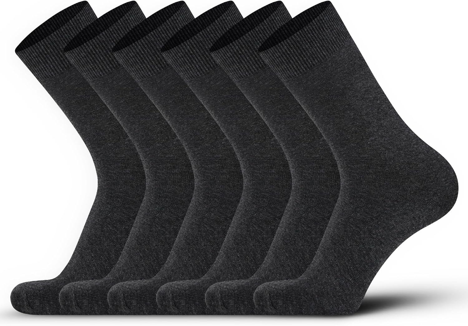 DarkCom Men's Dress Socks, Black, 6 Pairs Classic Cotton Polyester Socks, Reinforced, Cozy