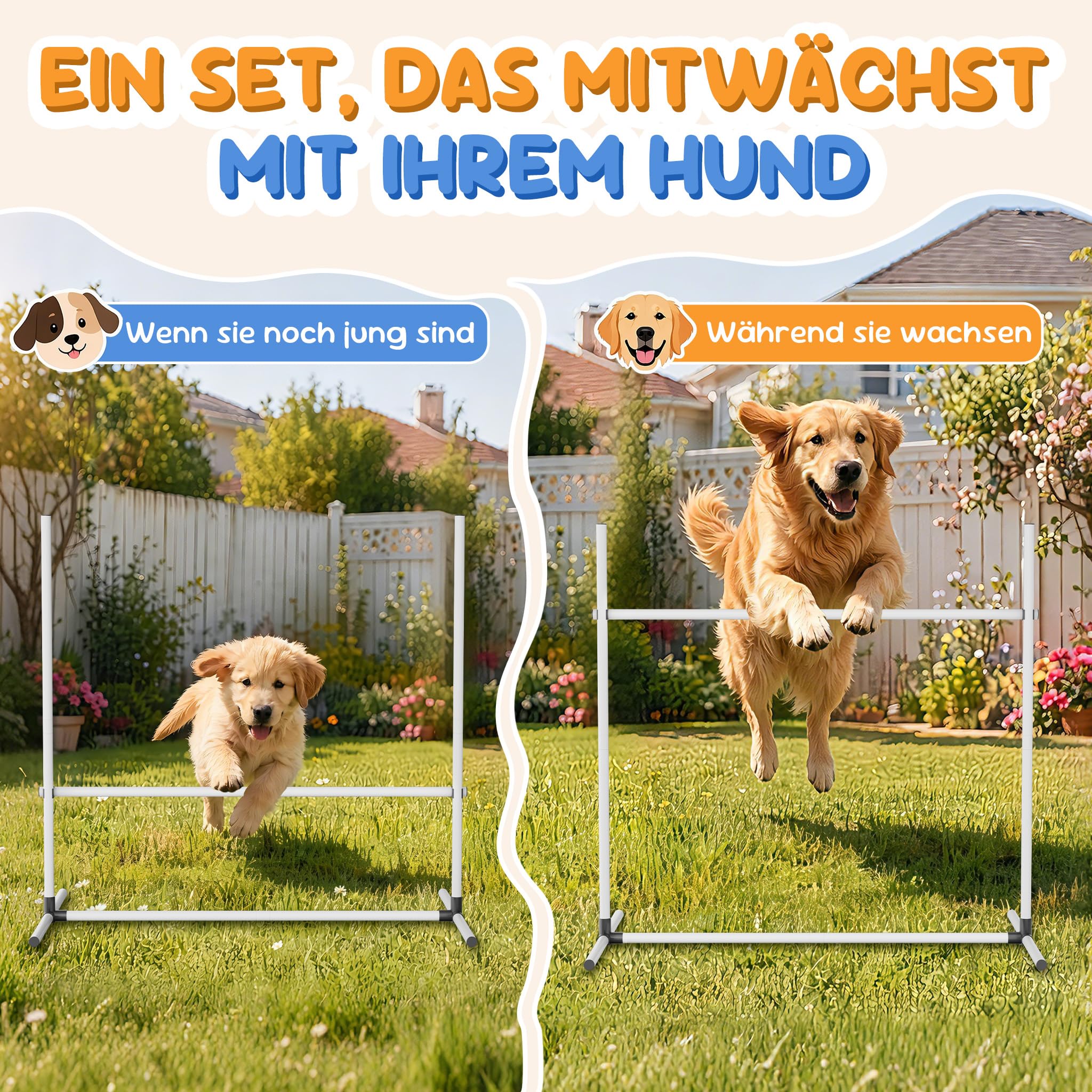 XMTECH 4-TLG. Hunde Agility Set Training Hundesport, Höhenverstellbar, Inklusive Tasche, PVC Hundetrainingsset, Weiß